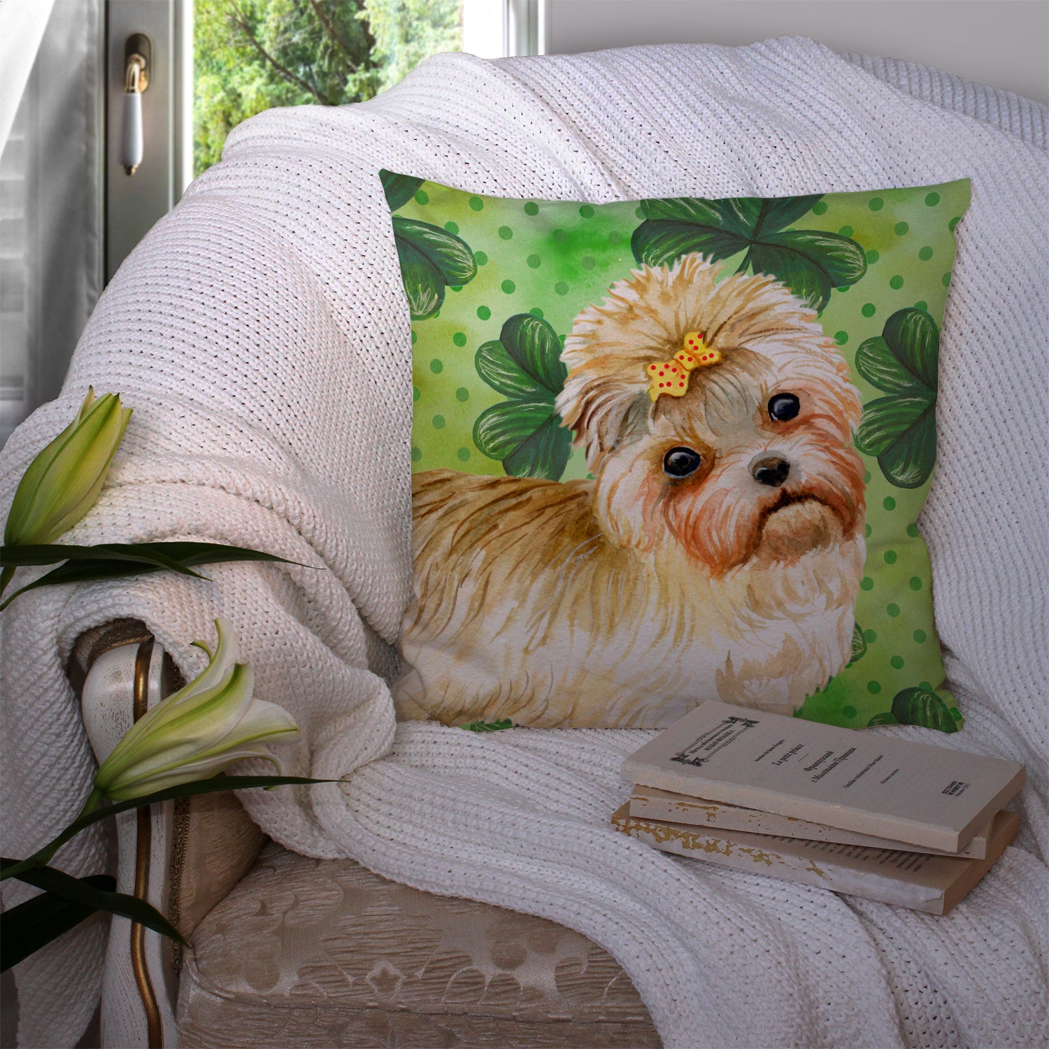 Morkie St Patrick's Fabric Decorative Pillow BB9842PW1414 - the-store.com