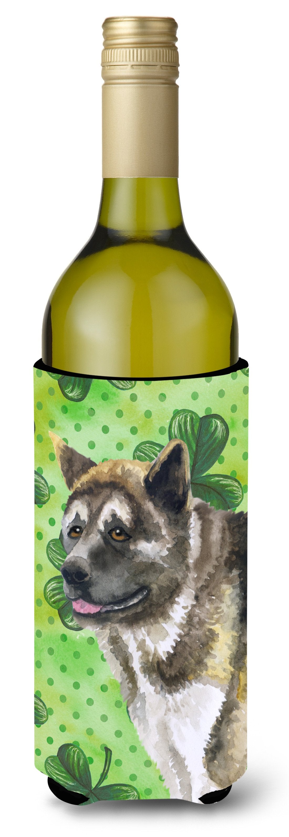 American Akita St Patrick&#39;s Wine Bottle Beverge Insulator Hugger BB9843LITERK by Caroline&#39;s Treasures