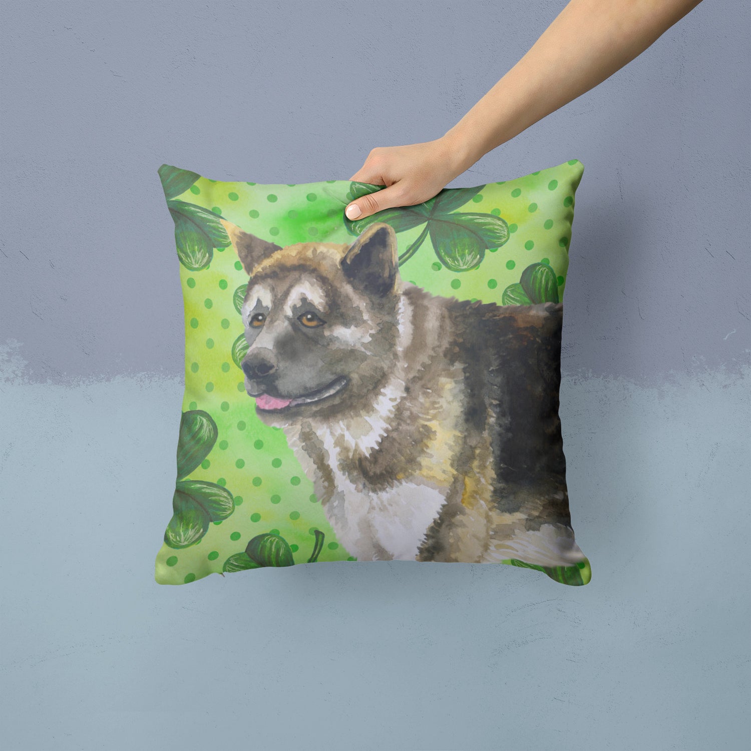 American Akita St Patrick's Fabric Decorative Pillow BB9843PW1414 - the-store.com