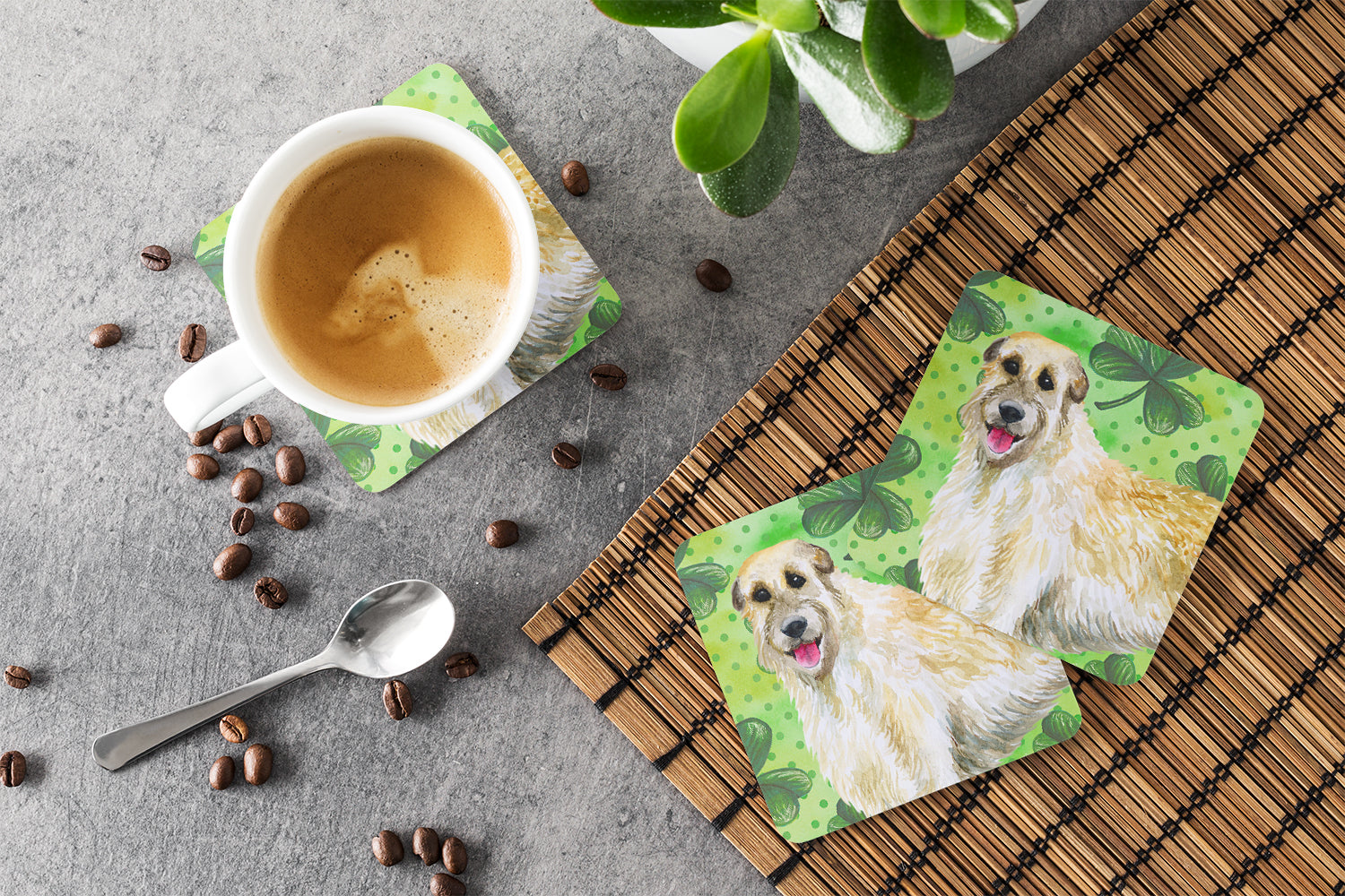 Irish Wolfhound St Patrick's Foam Coaster Set of 4 BB9844FC - the-store.com