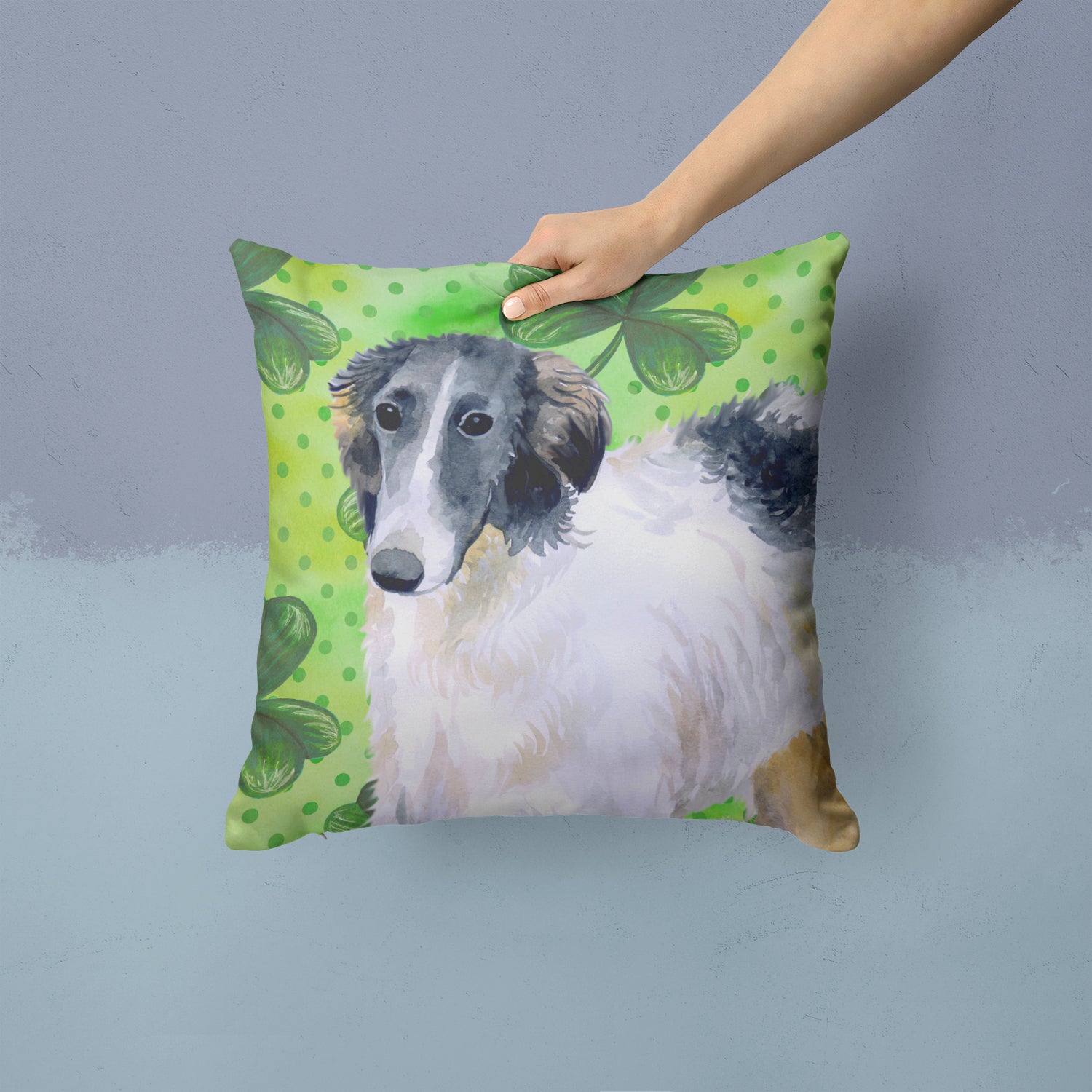 Borzoi St Patrick's Fabric Decorative Pillow BB9846PW1414 - the-store.com