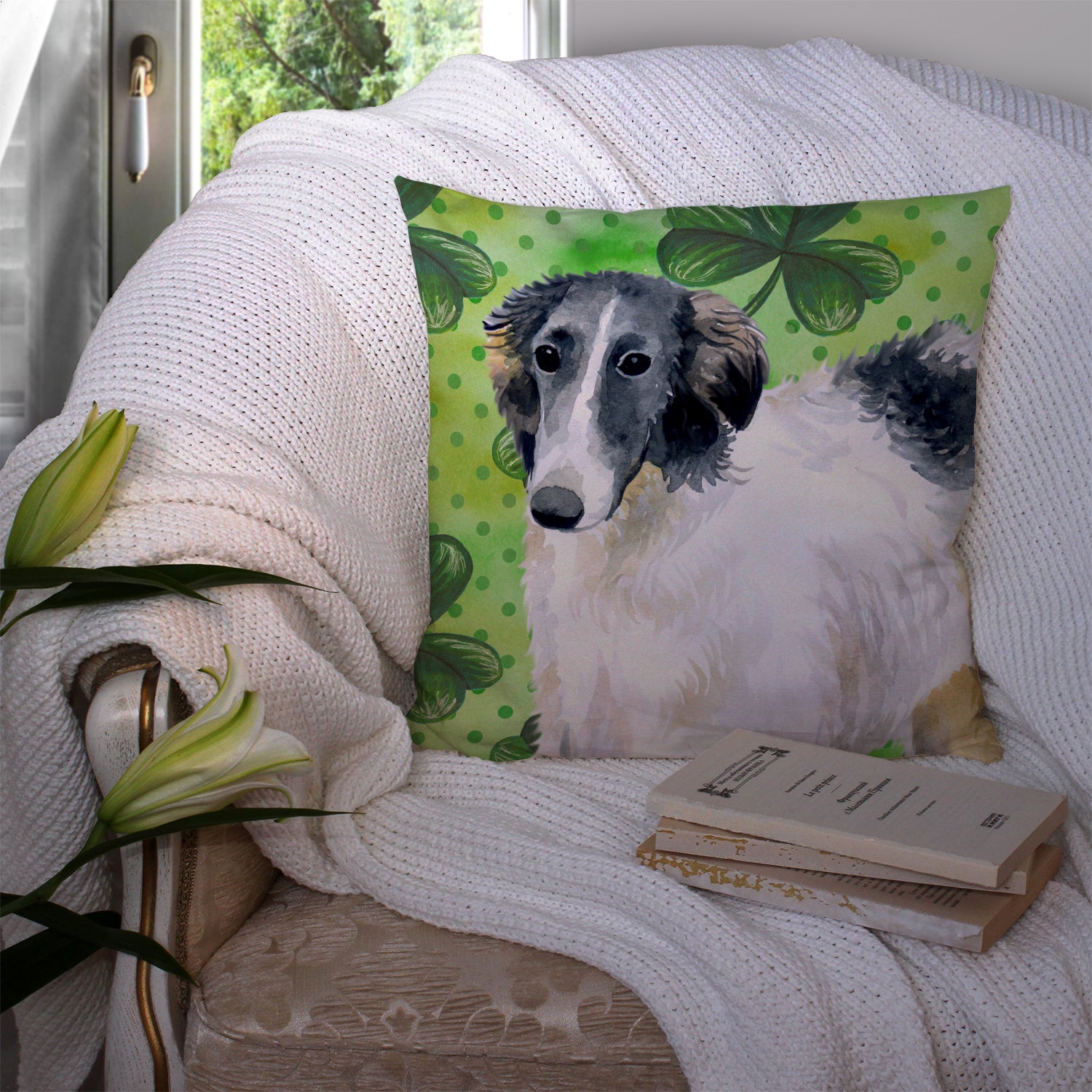 Borzoi St Patrick's Fabric Decorative Pillow BB9846PW1414 - the-store.com