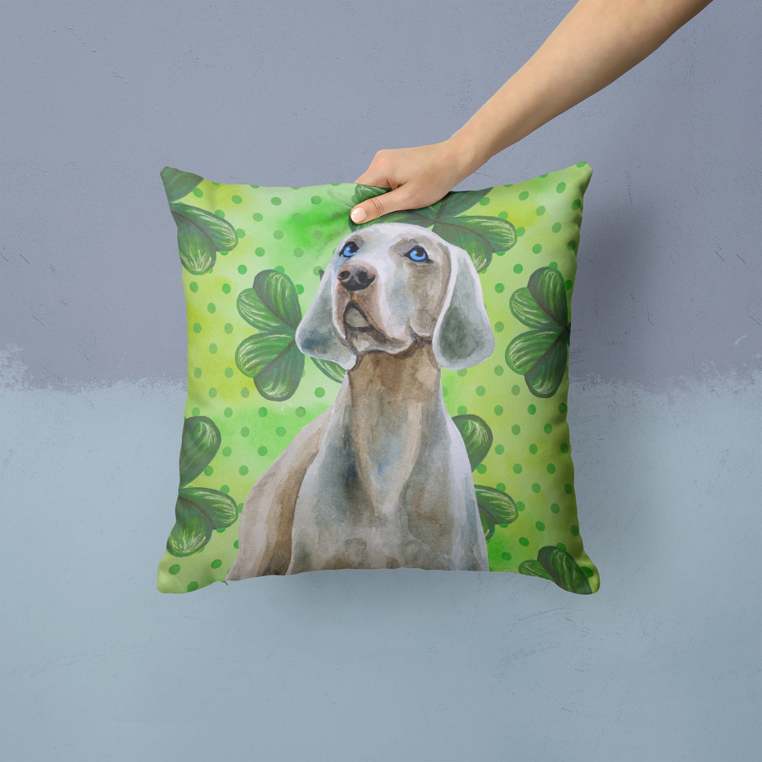 Weimaraner St Patrick's Fabric Decorative Pillow BB9848PW1414 - the-store.com