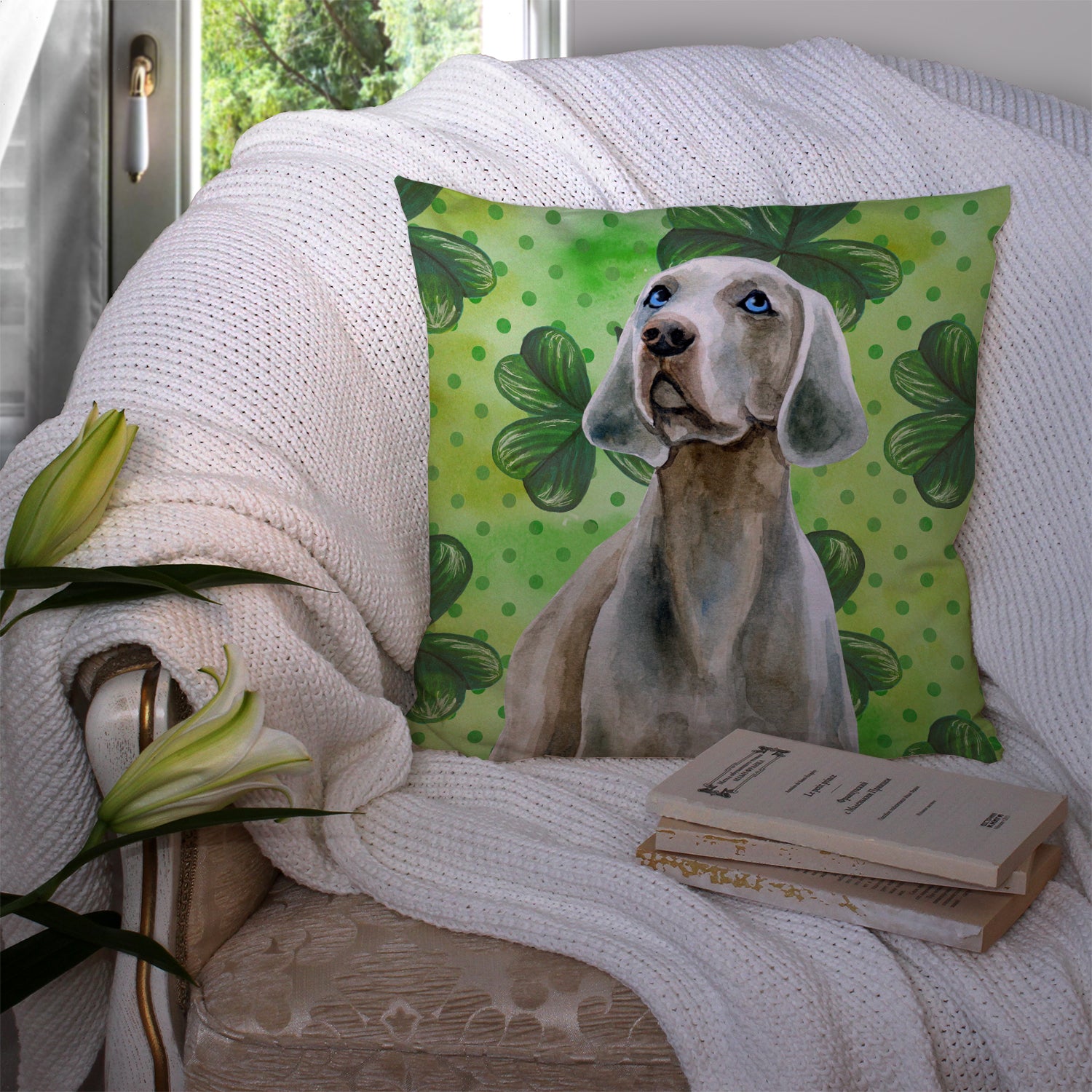 Weimaraner St Patrick's Fabric Decorative Pillow BB9848PW1414 - the-store.com