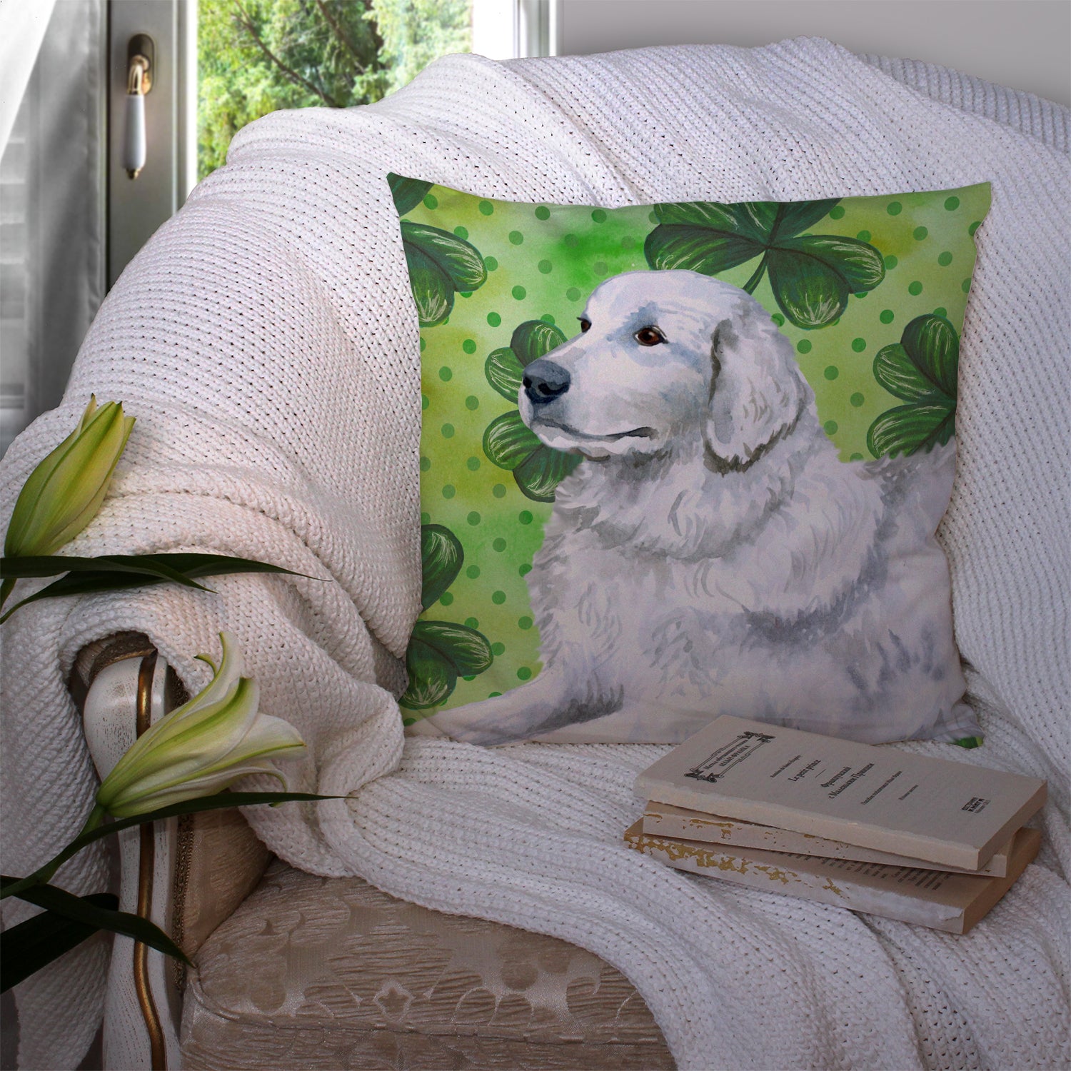 Maremma Sheepdog St Patrick's Fabric Decorative Pillow - the-store.com