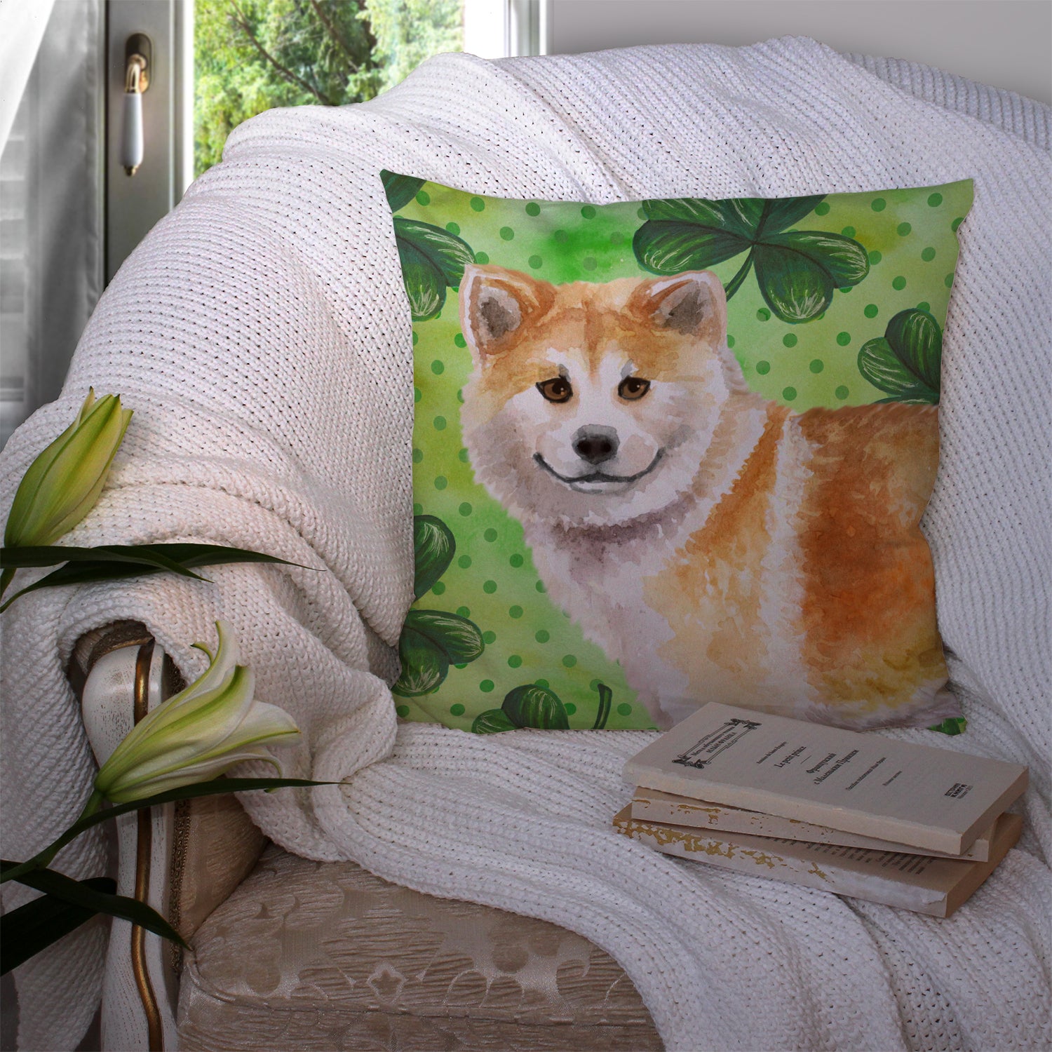 Shiba Inu St Patrick's Fabric Decorative Pillow BB9852PW1414 - the-store.com