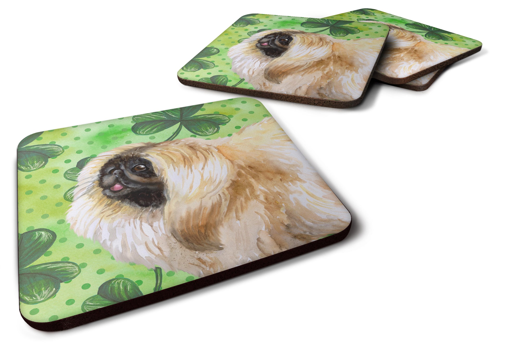 Pekingese St Patrick's Foam Coaster Set of 4 BB9855FC - the-store.com