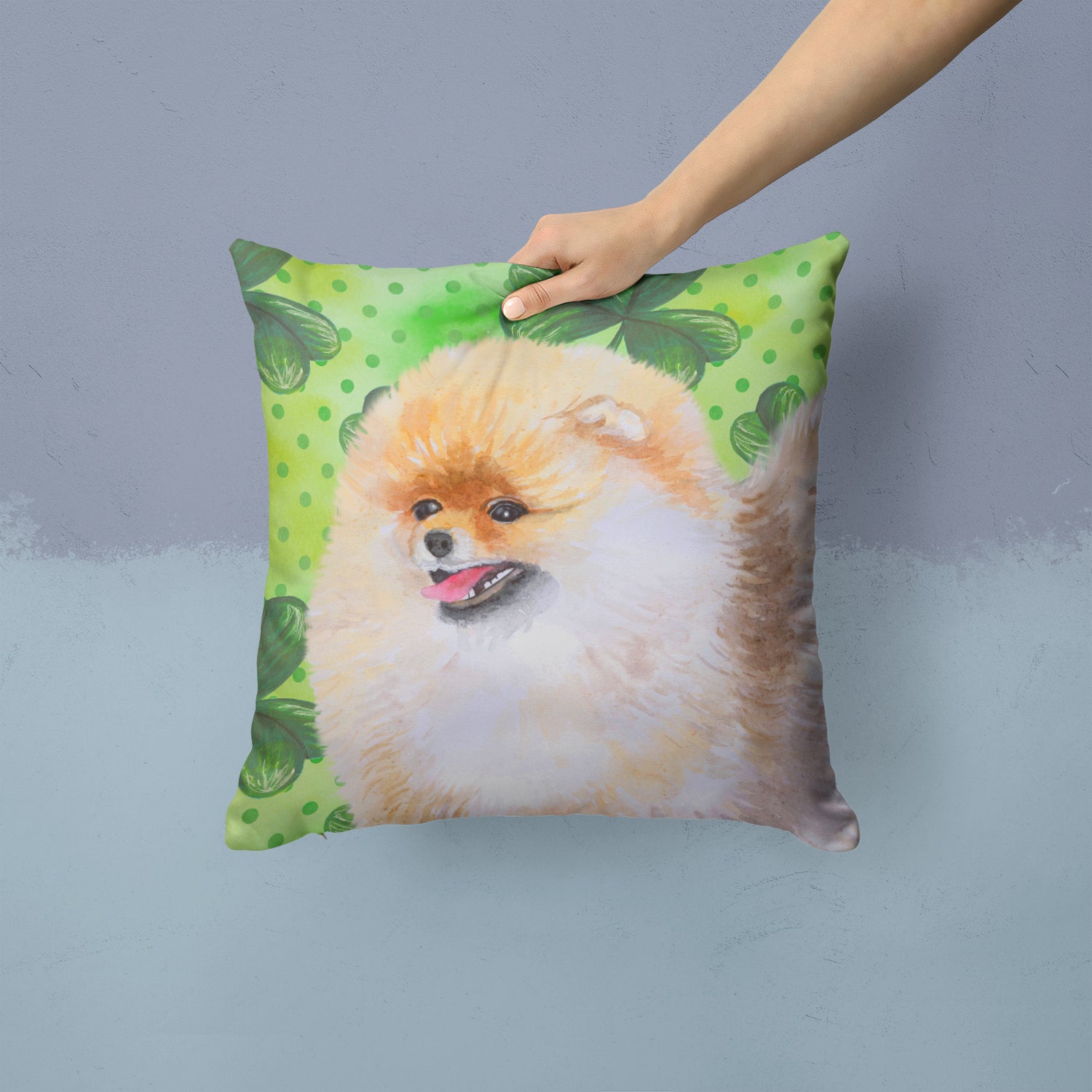 Pomeranian St Patrick's Fabric Decorative Pillow BB9856PW1414 - the-store.com