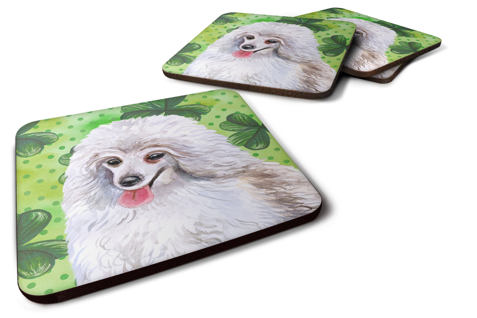 Medium White Poodle St Patrick's Foam Coaster Set of 4 BB9857FC - the-store.com