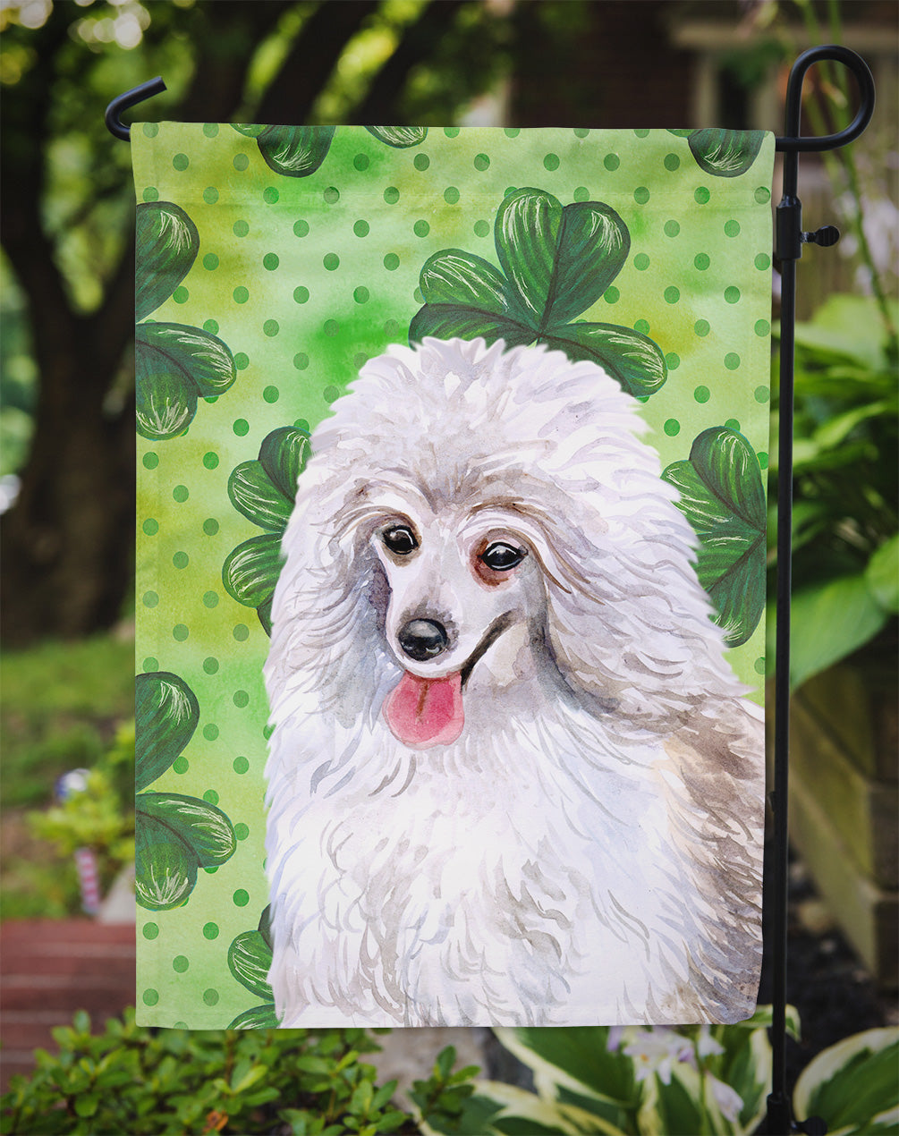 Medium White Poodle St Patrick's Flag Garden Size BB9857GF  the-store.com.