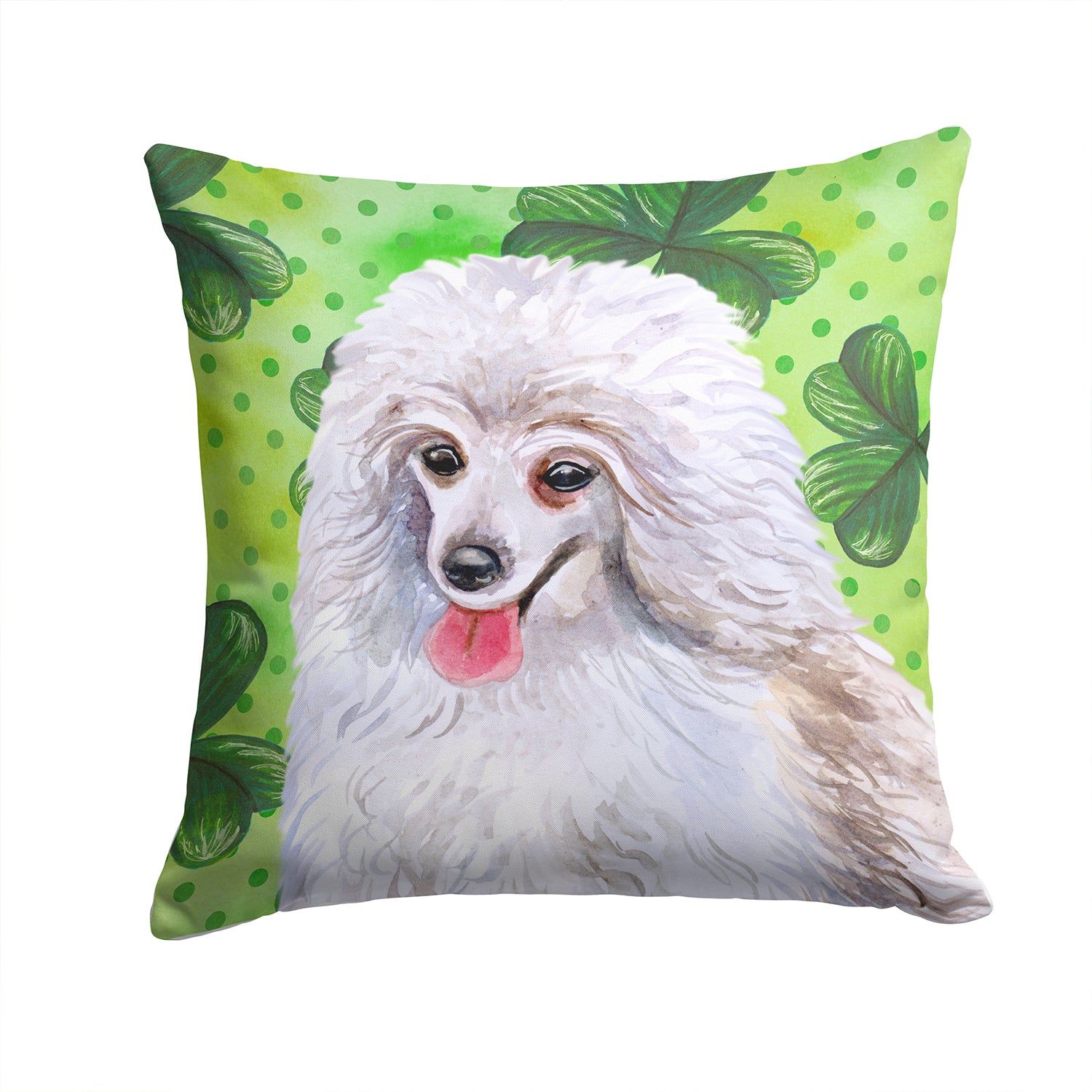 Medium White Poodle St Patrick's Fabric Decorative Pillow BB9857PW1414 - the-store.com