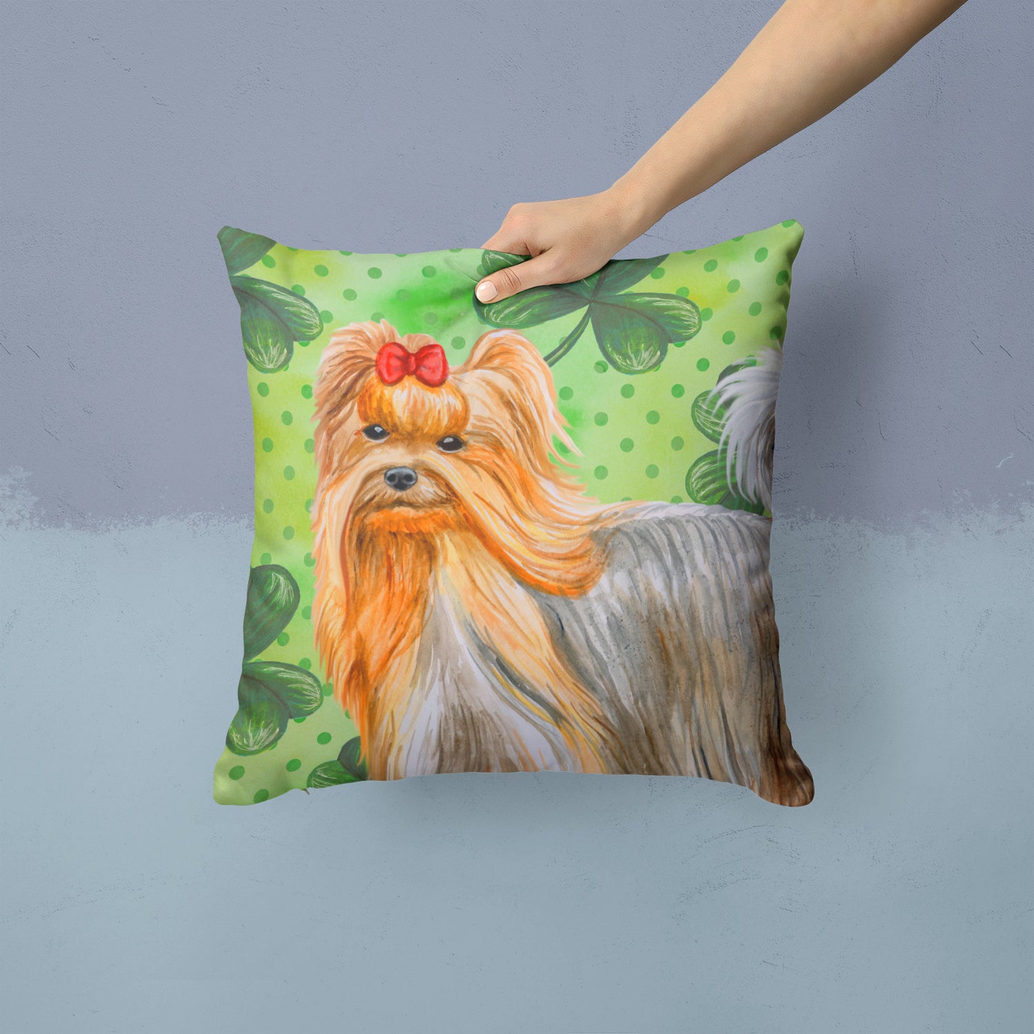 Yorkshire Terrier St Patrick's Fabric Decorative Pillow BB9859PW1414 - the-store.com