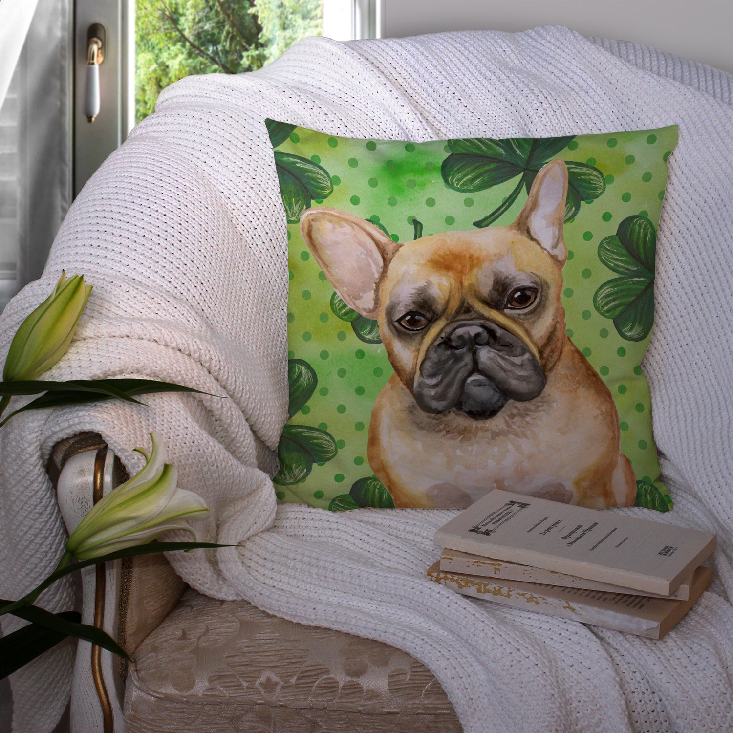 French Bulldog St Patrick's Fabric Decorative Pillow BB9862PW1414 - the-store.com