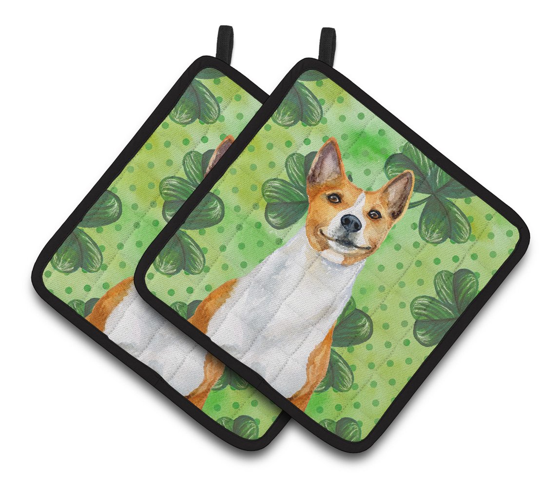 Basenji St Patrick&#39;s Pair of Pot Holders BB9866PTHD by Caroline&#39;s Treasures