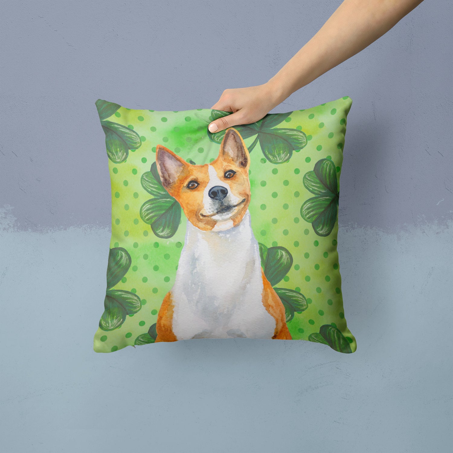 Basenji St Patrick's Fabric Decorative Pillow BB9866PW1414 - the-store.com