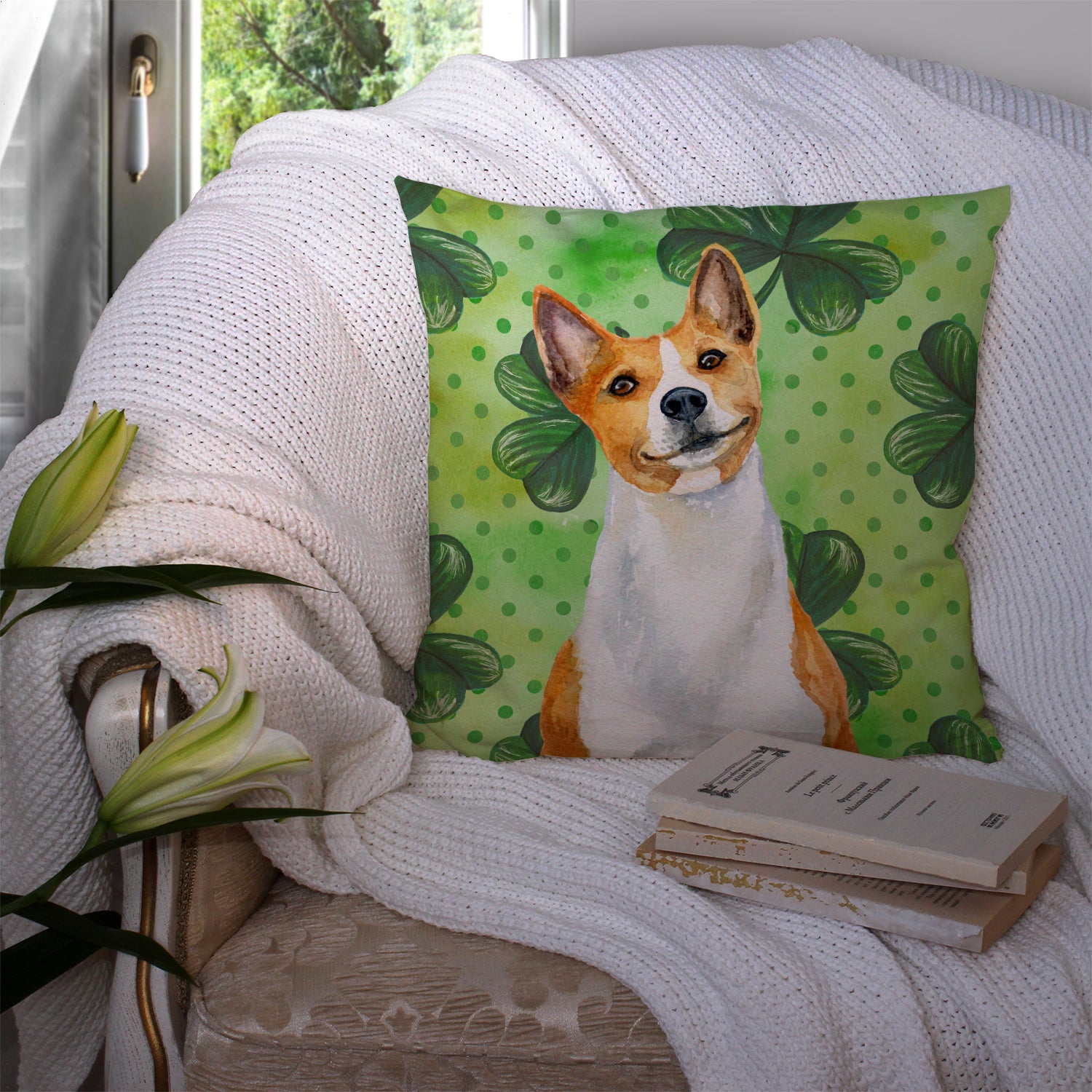 Basenji St Patrick's Fabric Decorative Pillow BB9866PW1414 - the-store.com