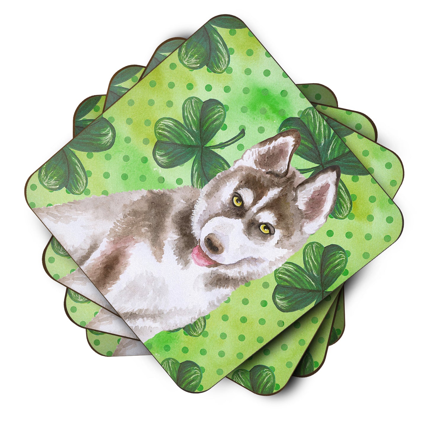 Siberian Husky Grey St Patrick's Foam Coaster Set of 4 BB9870FC - the-store.com