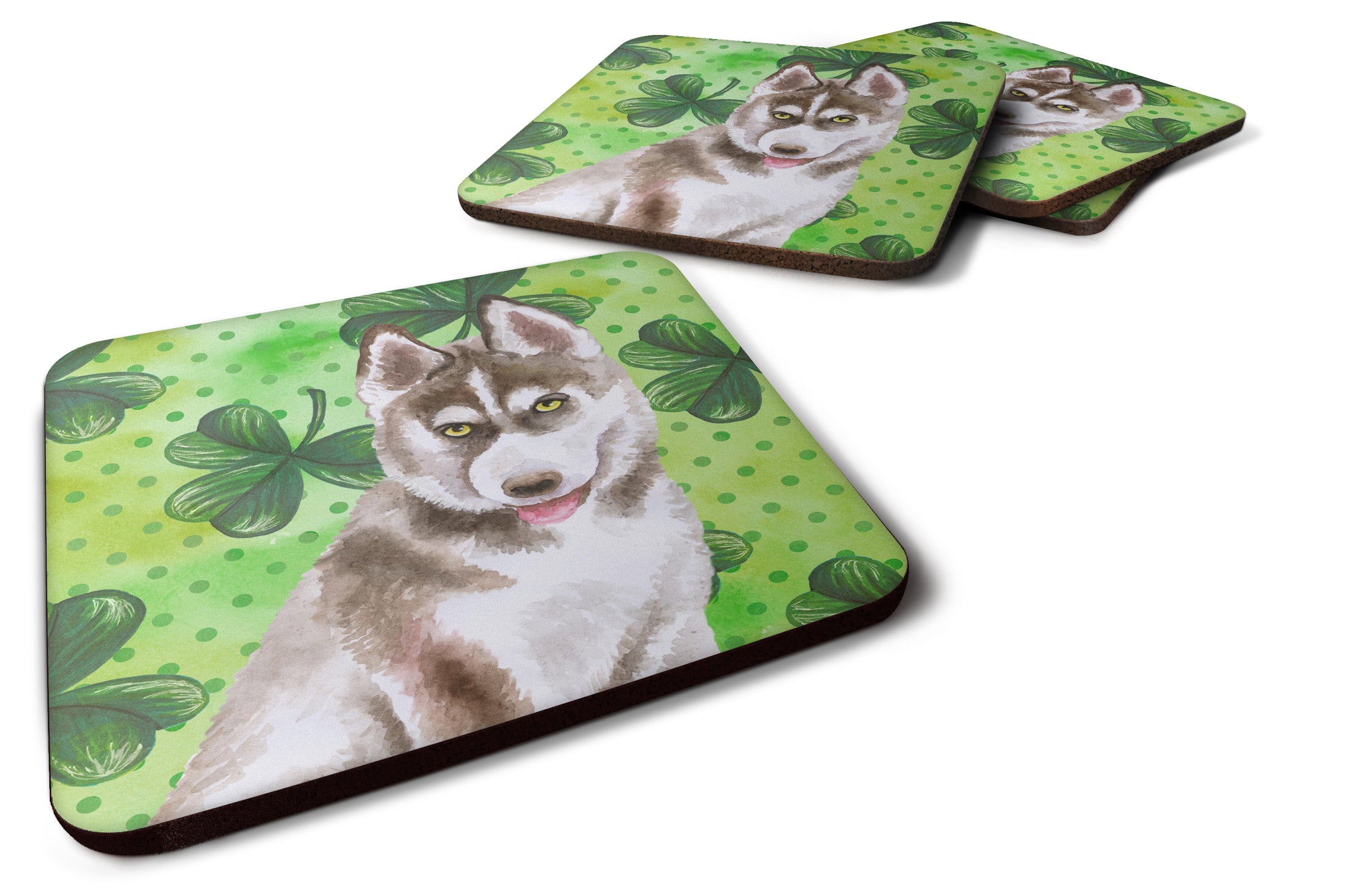 Siberian Husky Grey St Patrick's Foam Coaster Set of 4 BB9870FC - the-store.com