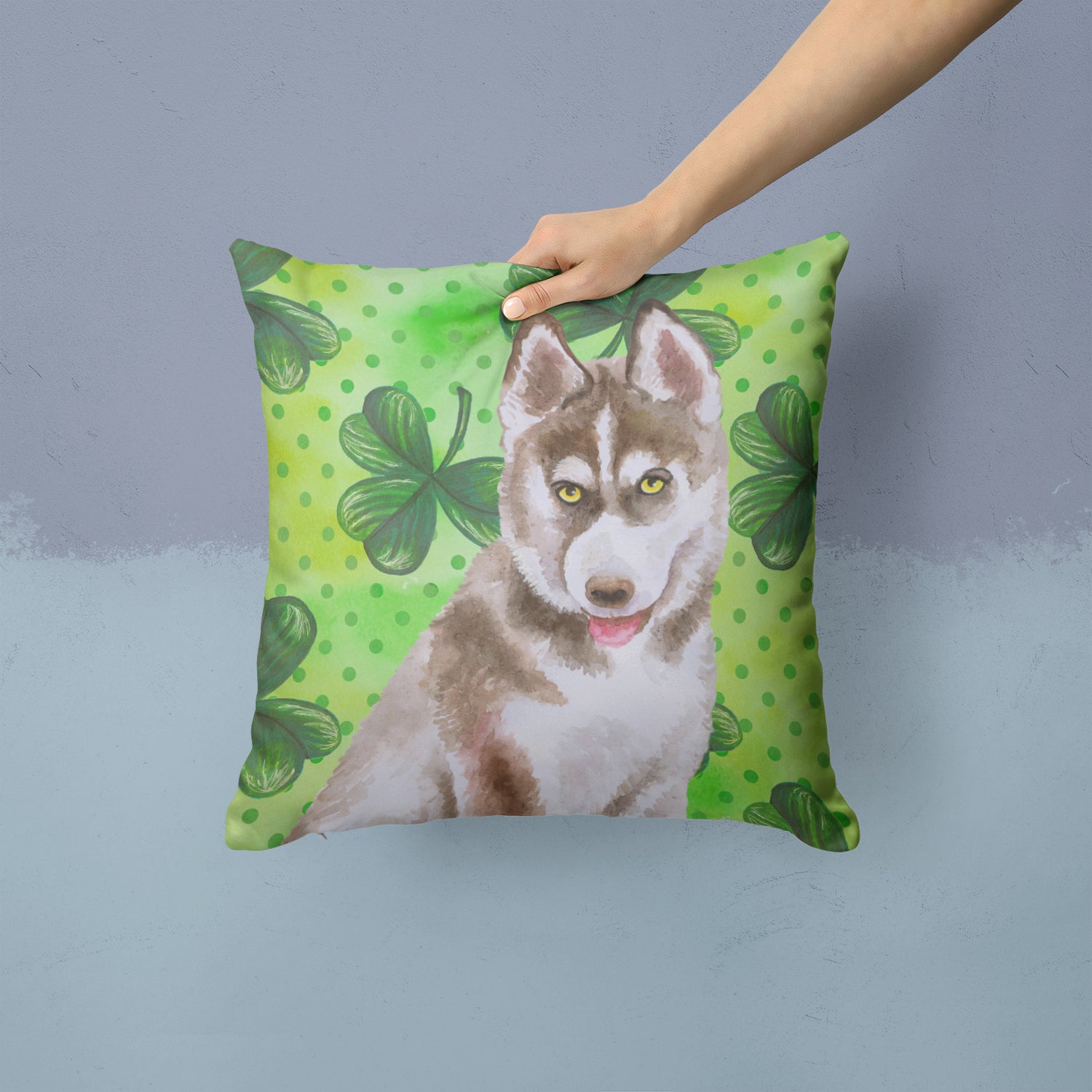 Siberian Husky Grey St Patrick's Fabric Decorative Pillow BB9870PW1414 - the-store.com