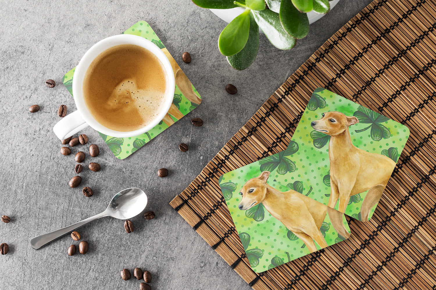 Italian Greyhound St Patrick's Foam Coaster Set of 4 BB9872FC - the-store.com