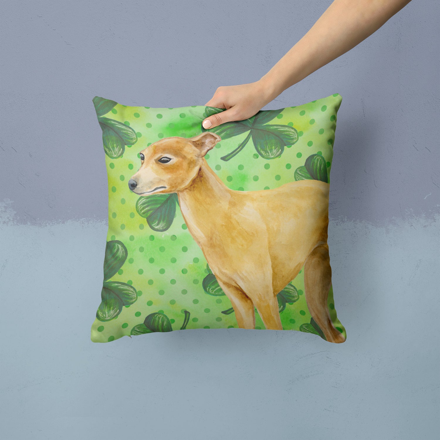 Italian Greyhound St Patrick's Fabric Decorative Pillow BB9872PW1414 - the-store.com