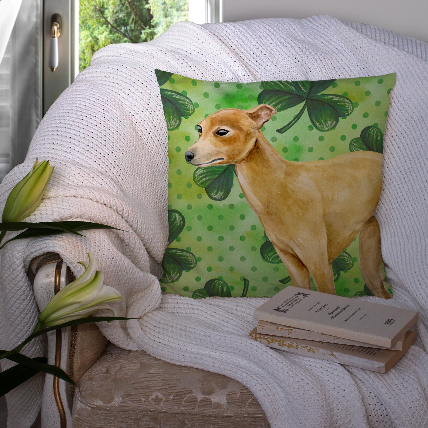 Italian Greyhound St Patrick's Fabric Decorative Pillow BB9872PW1414 - the-store.com