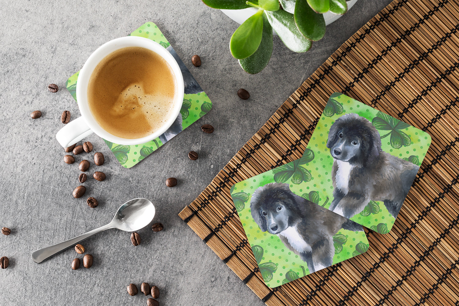 Set of 4 Newfoundland Puppy St Patrick's Foam Coasters Set of 4 - the-store.com