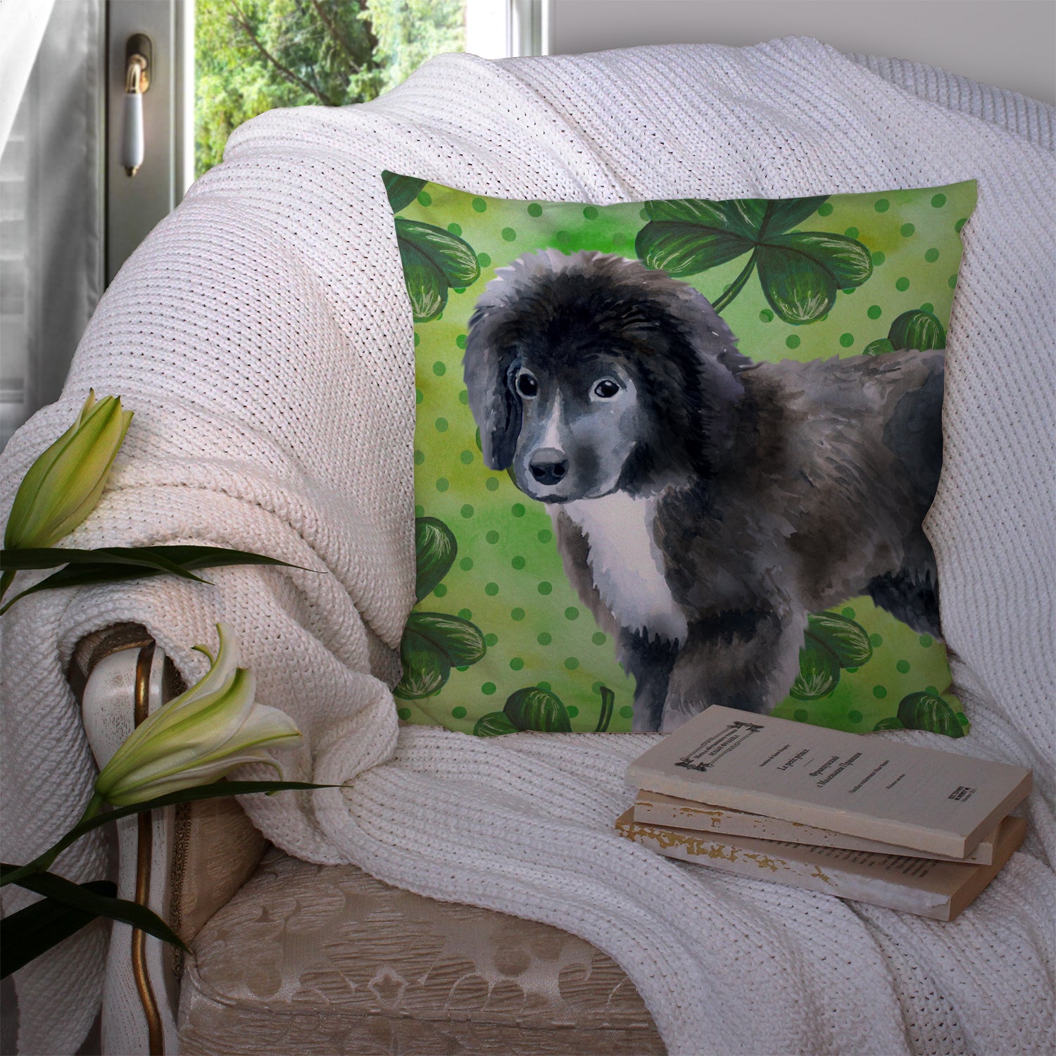 Newfoundland Puppy St Patrick's Fabric Decorative Pillow BB9873PW1414 - the-store.com