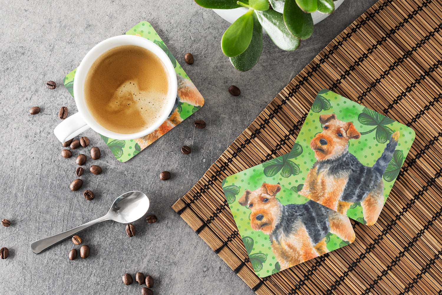 Welsh Terrier St Patrick's Foam Coaster Set of 4 BB9874FC - the-store.com