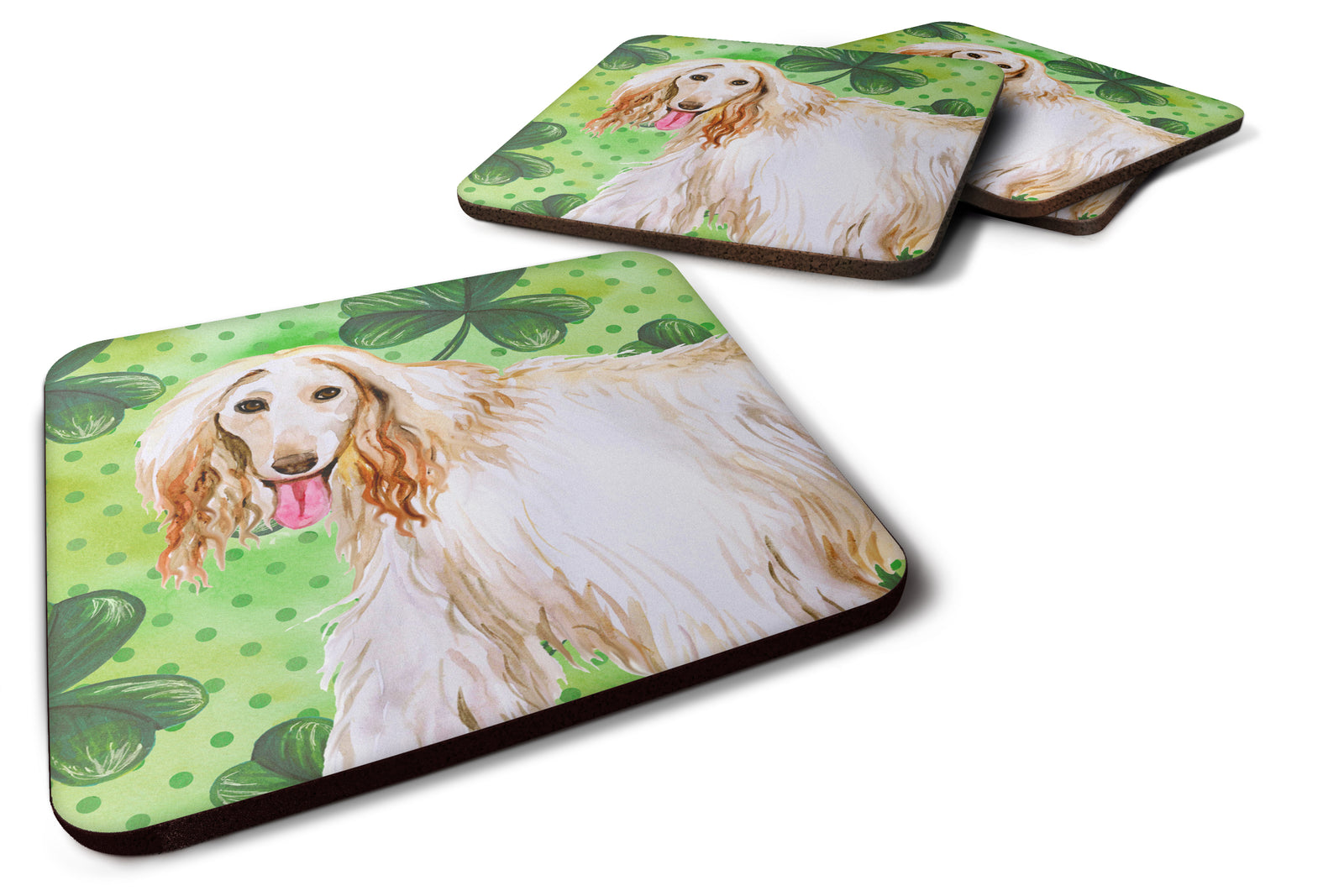 Afghan Hound St Patrick's Foam Coaster Set of 4 BB9876FC - the-store.com