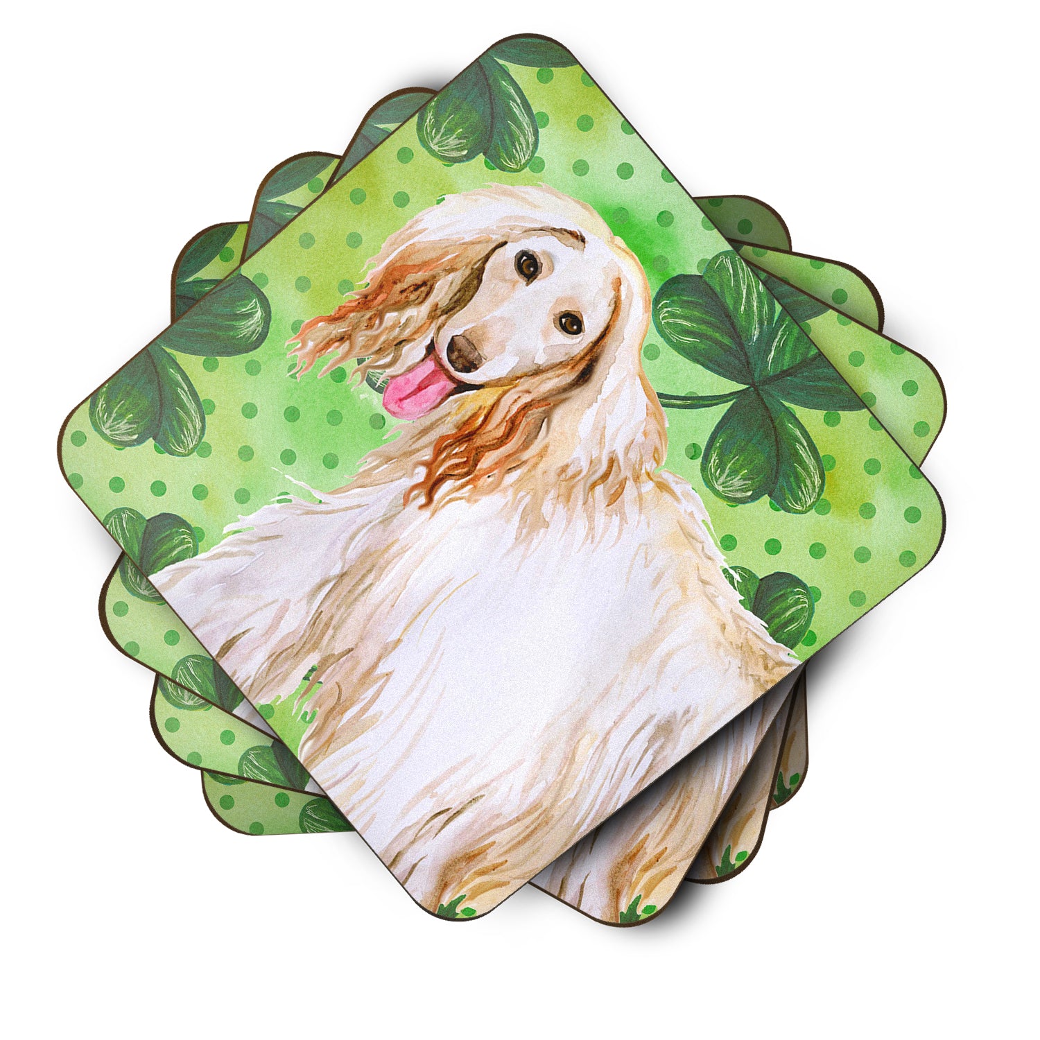 Afghan Hound St Patrick's Foam Coaster Set of 4 BB9876FC - the-store.com