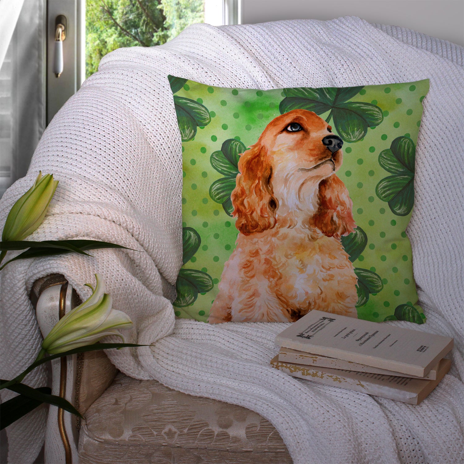 Cocker Spaniel St Patrick's Fabric Decorative Pillow BB9880PW1414 - the-store.com