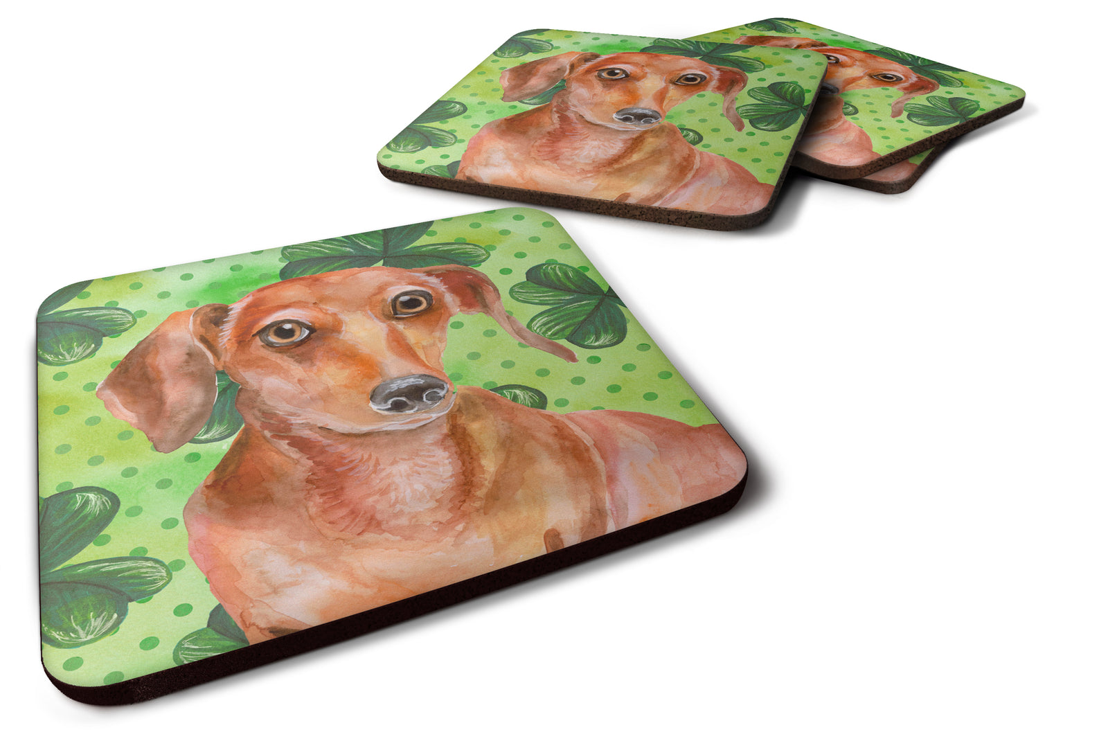 Red Dachshund St Patrick's Foam Coaster Set of 4 BB9881FC - the-store.com