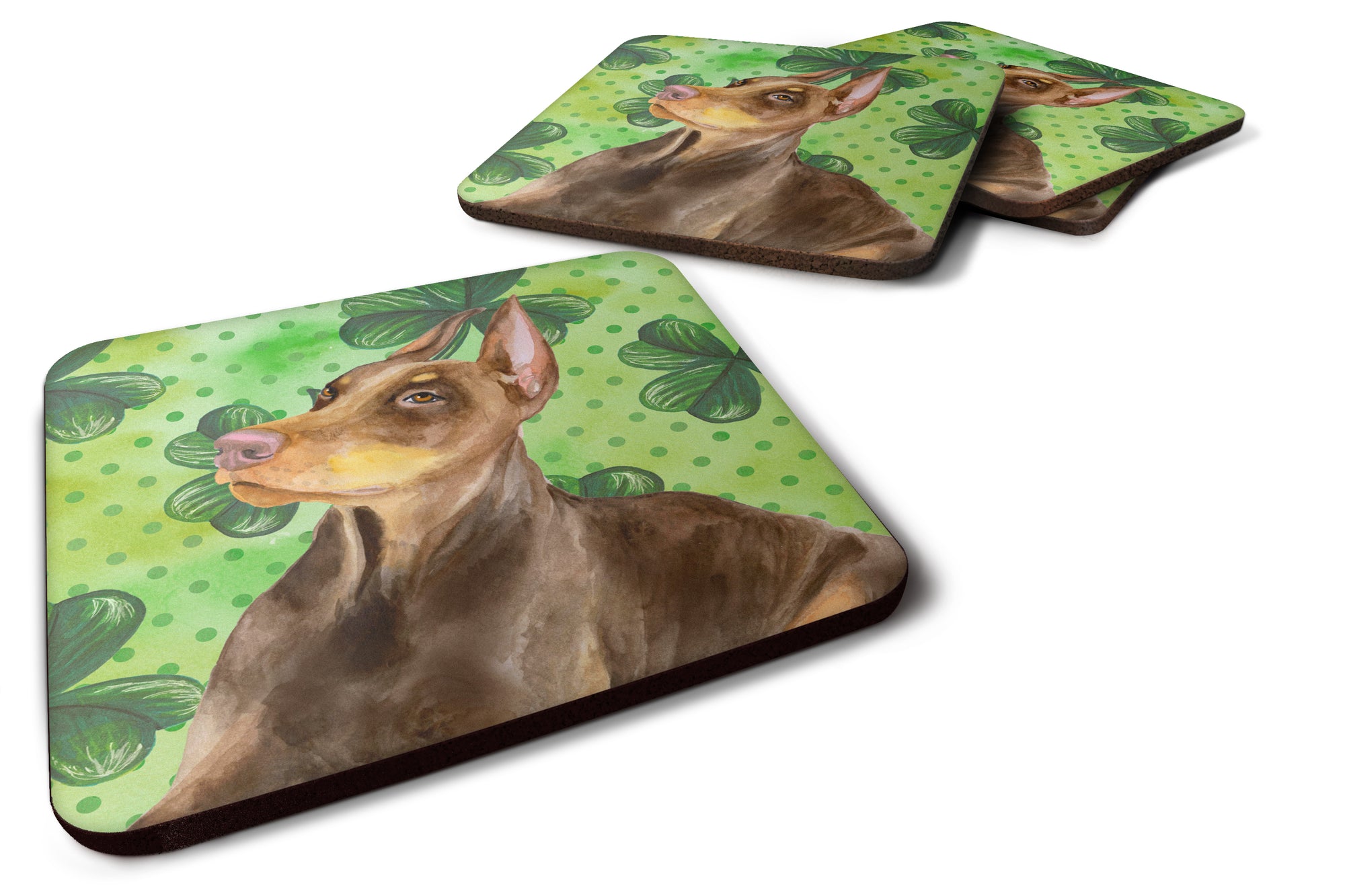 Doberman Pinscher St Patrick's Foam Coaster Set of 4 BB9883FC - the-store.com