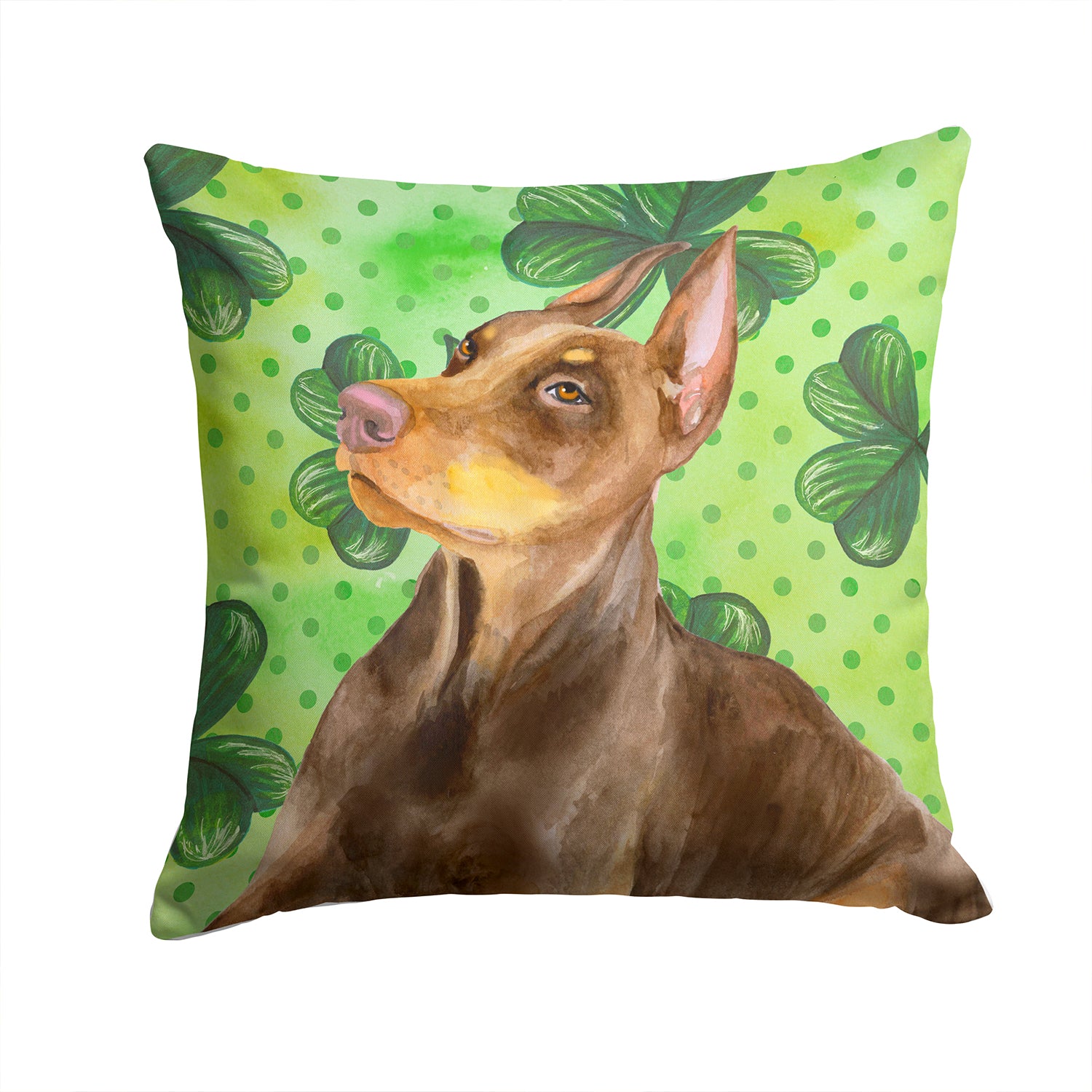 Doberman Pinscher St Patrick's Fabric Decorative Pillow BB9883PW1414 - the-store.com