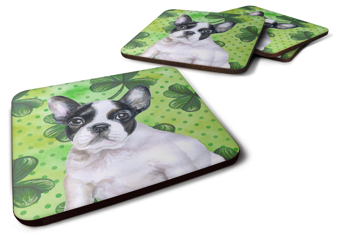 French Bulldog Black White St Patrick&#39;s Foam Coaster Set of 4 BB9884FC - the-store.com