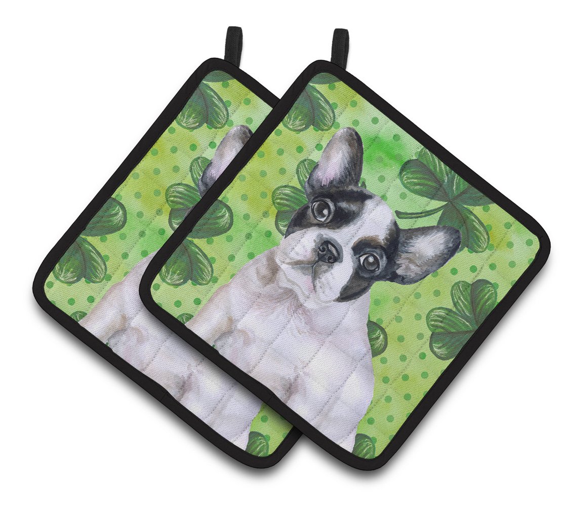 French Bulldog Black White St Patrick&#39;s Pair of Pot Holders BB9884PTHD by Caroline&#39;s Treasures