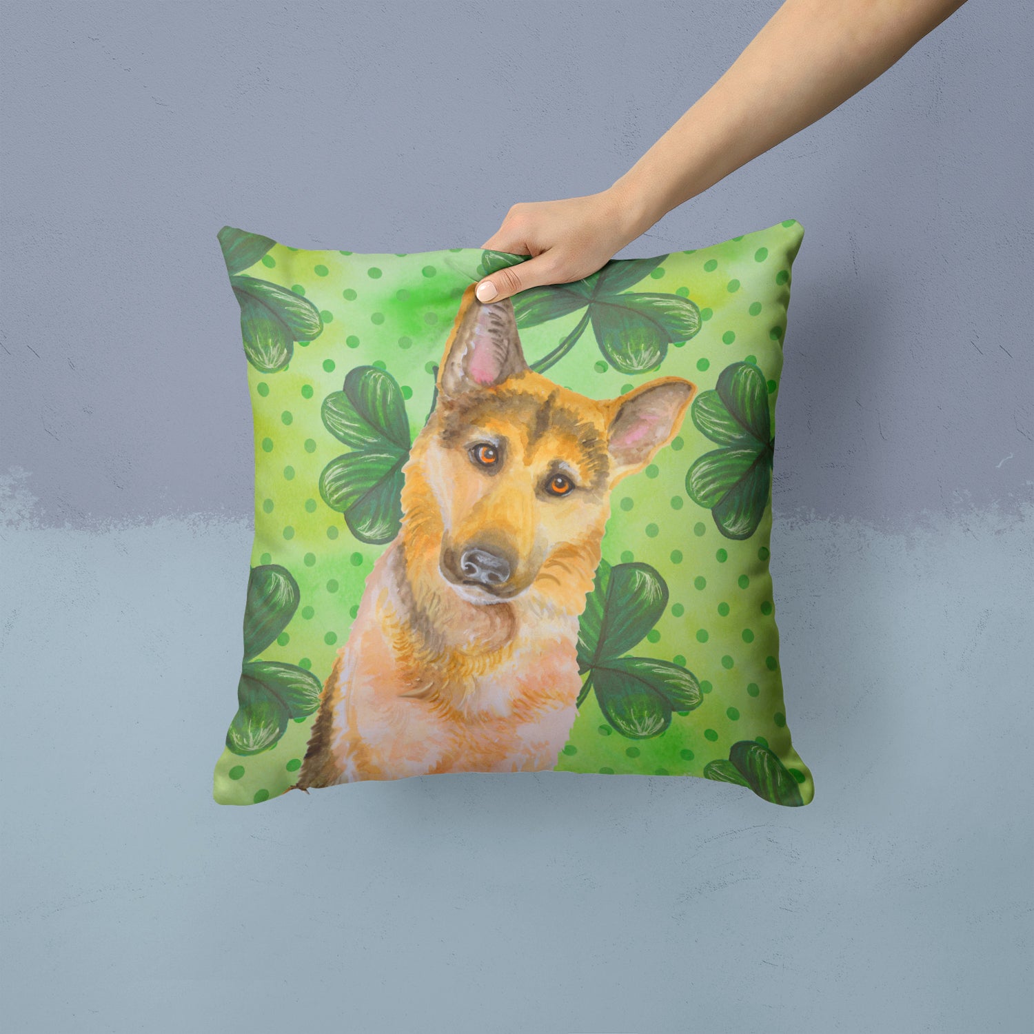 German Shepherd #2 St Patrick's Fabric Decorative Pillow BB9885PW1414 - the-store.com