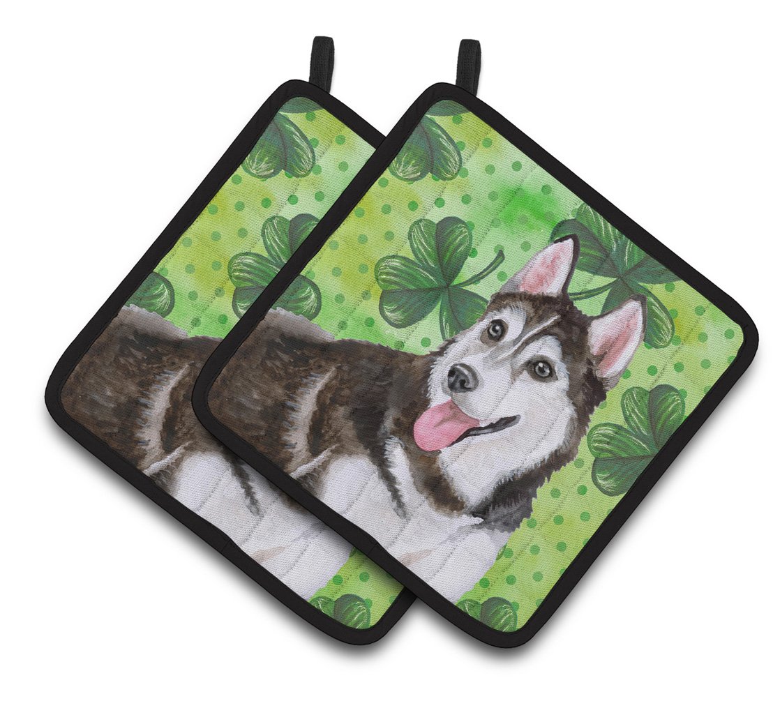 Siberian Husky #2 St Patrick&#39;s Pair of Pot Holders BB9886PTHD by Caroline&#39;s Treasures