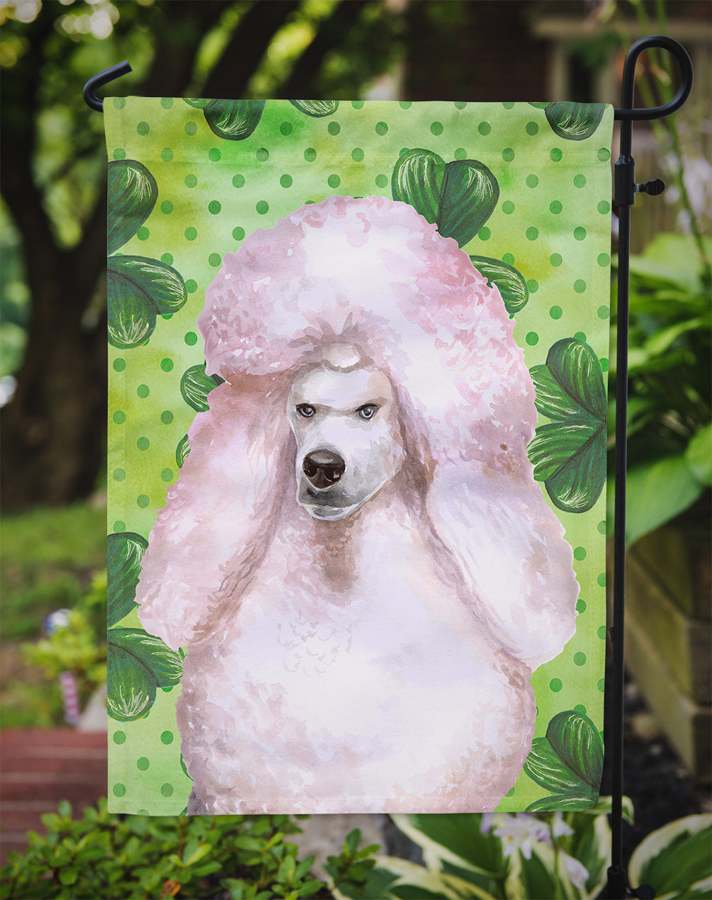 White Standard Poodle St Patrick's Flag Garden Size BB9891GF  the-store.com.