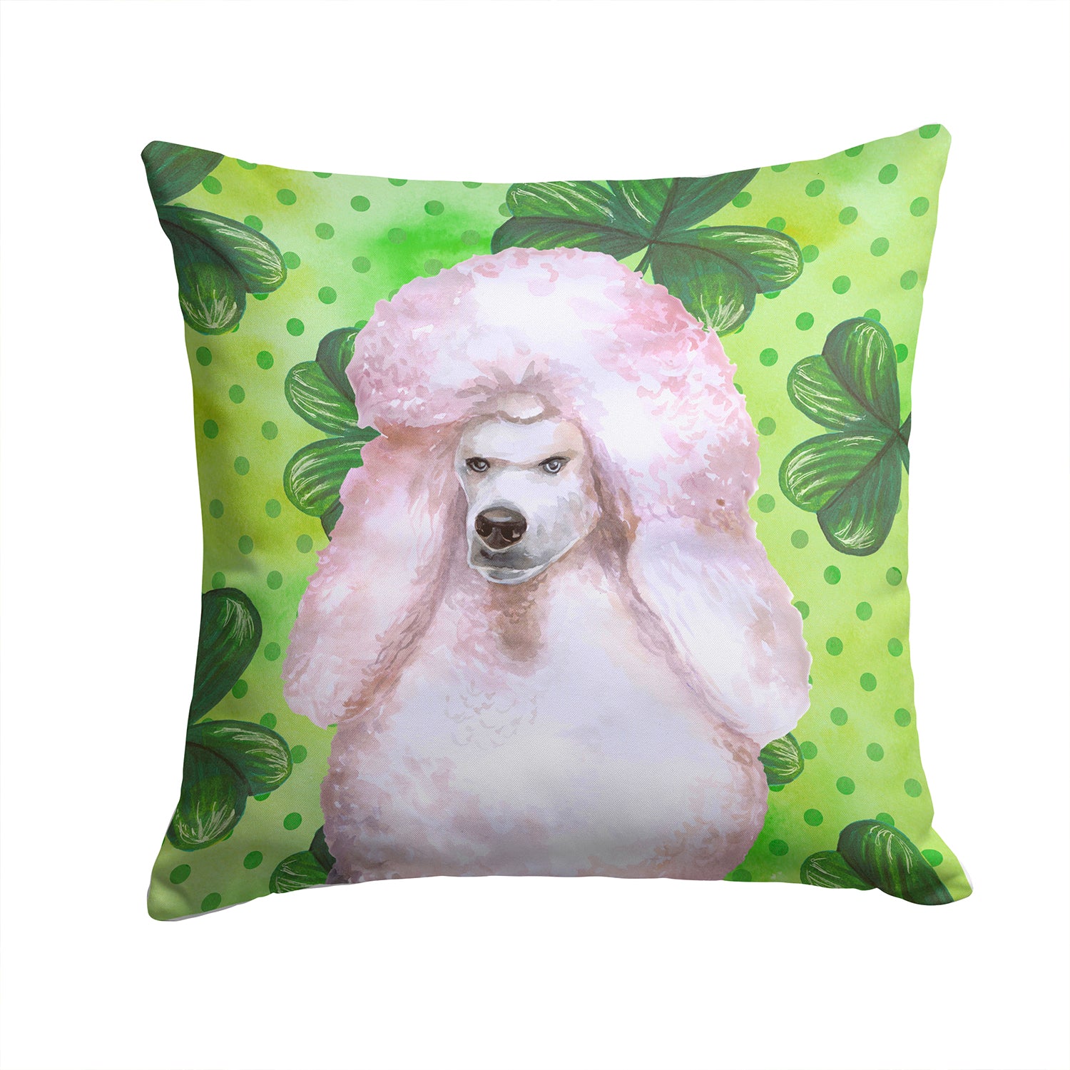 White Standard Poodle St Patrick's Fabric Decorative Pillow BB9891PW1414 - the-store.com