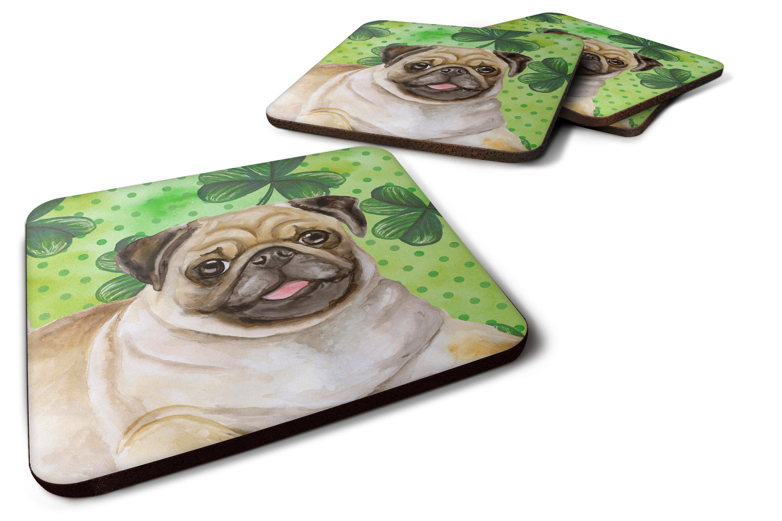 Fawn Pug St Patrick's Foam Coaster Set of 4 BB9892FC - the-store.com