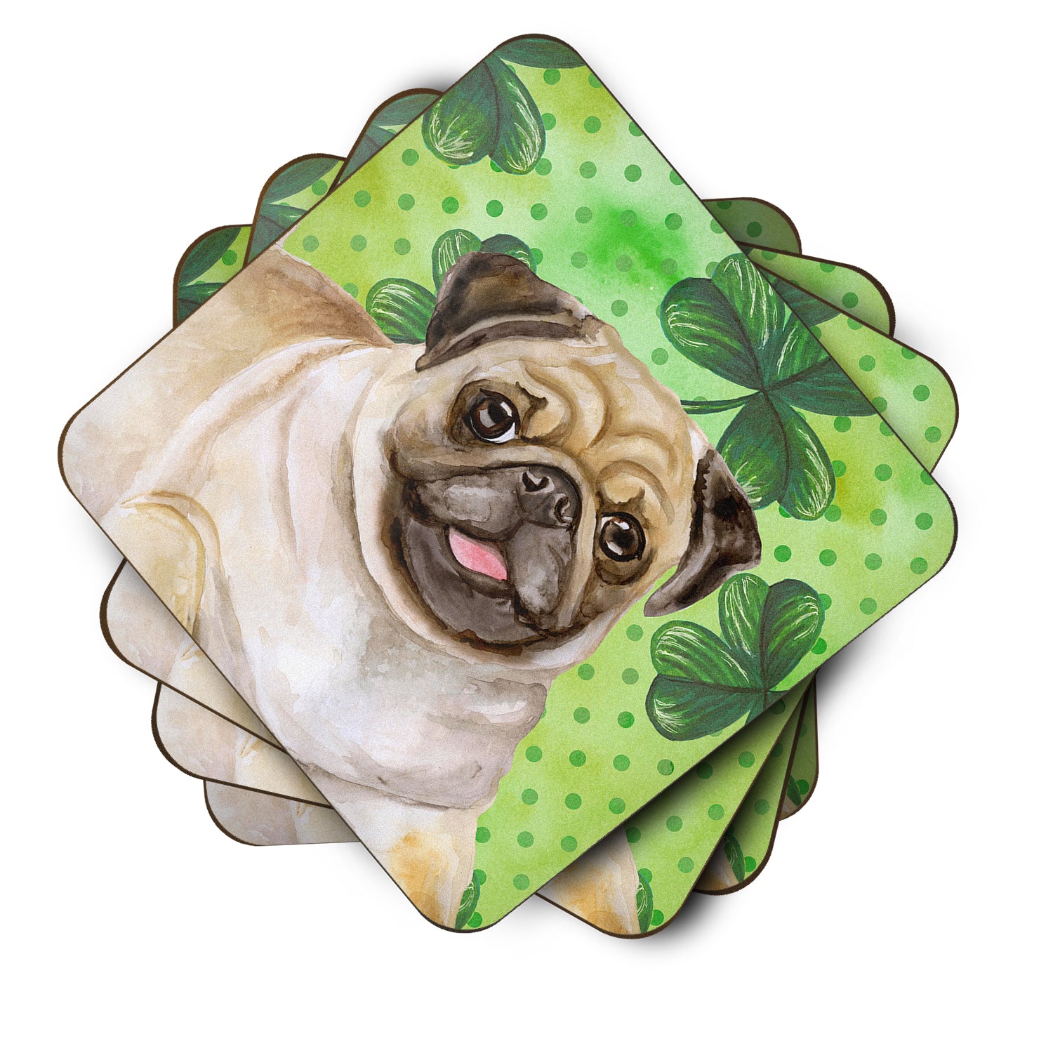 Fawn Pug St Patrick's Foam Coaster Set of 4 BB9892FC - the-store.com