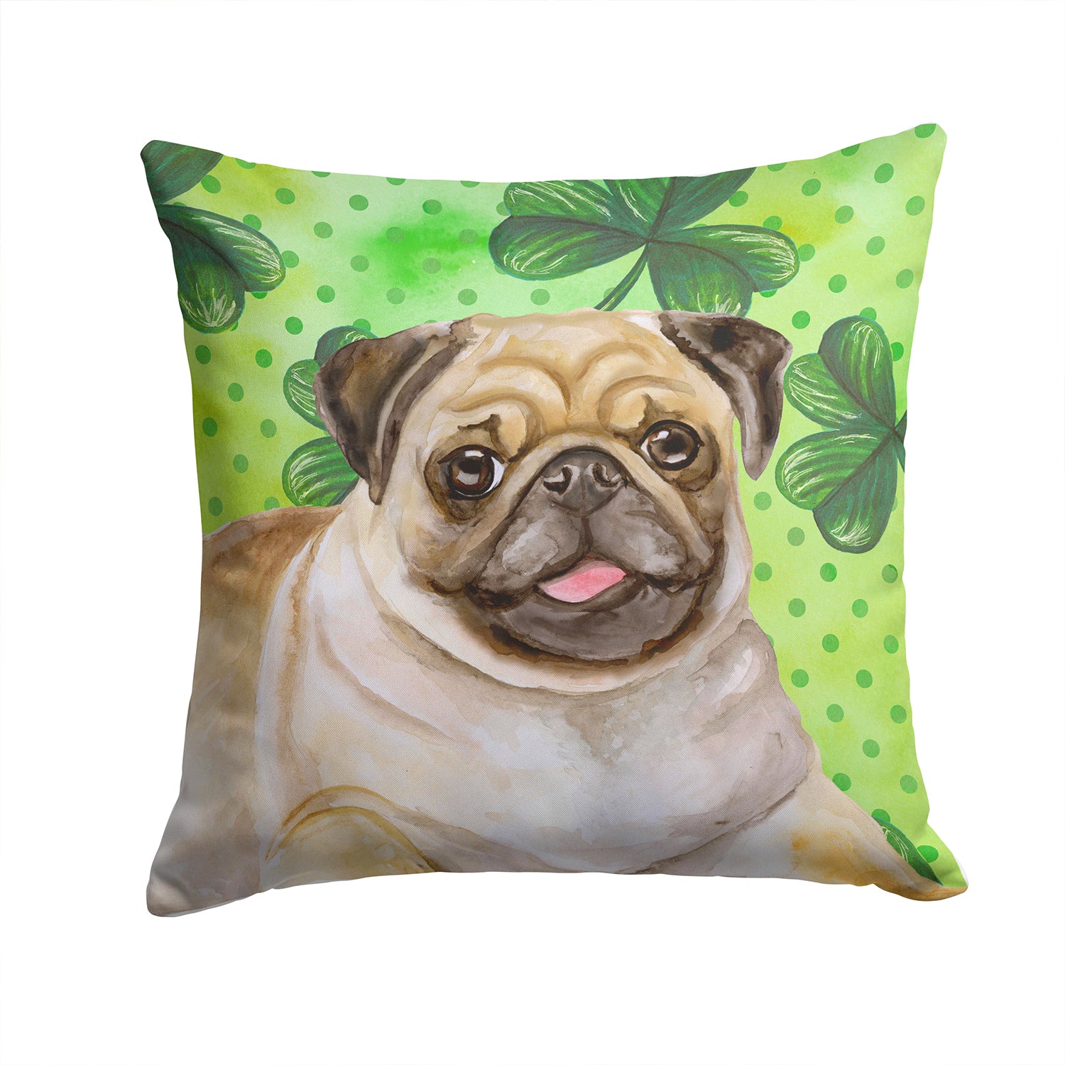 Fawn Pug St Patrick's Fabric Decorative Pillow BB9892PW1414 - the-store.com