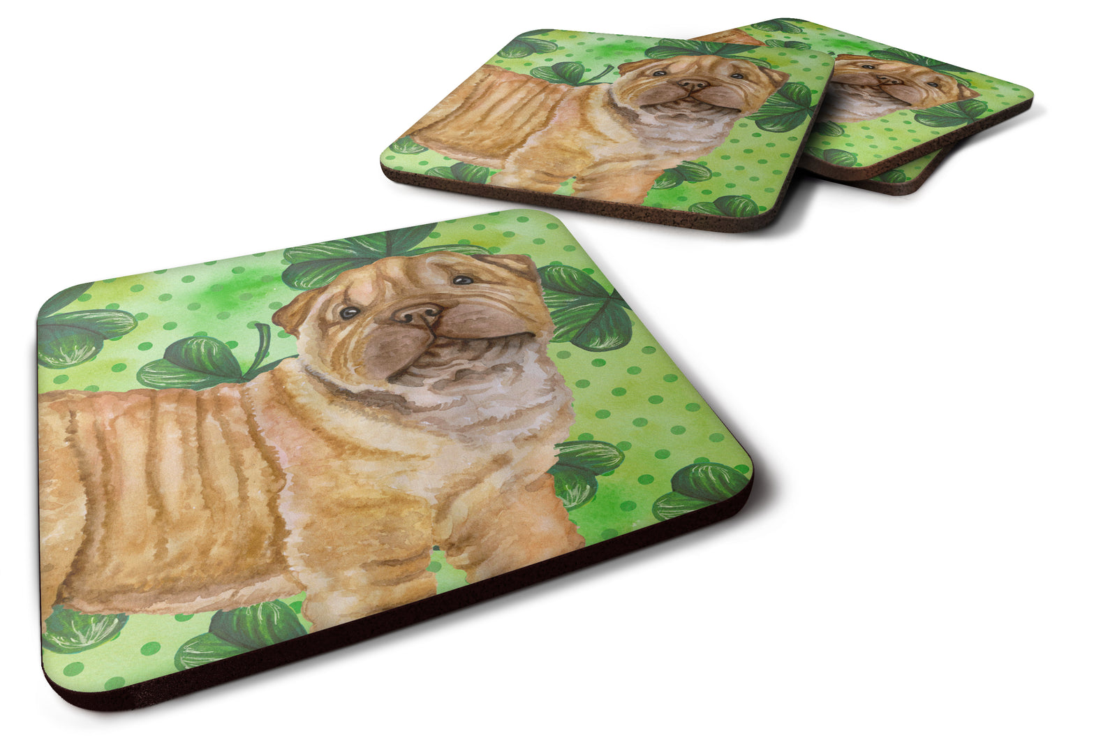 Shar Pei Puppy St Patrick's Foam Coaster Set of 4 BB9893FC - the-store.com