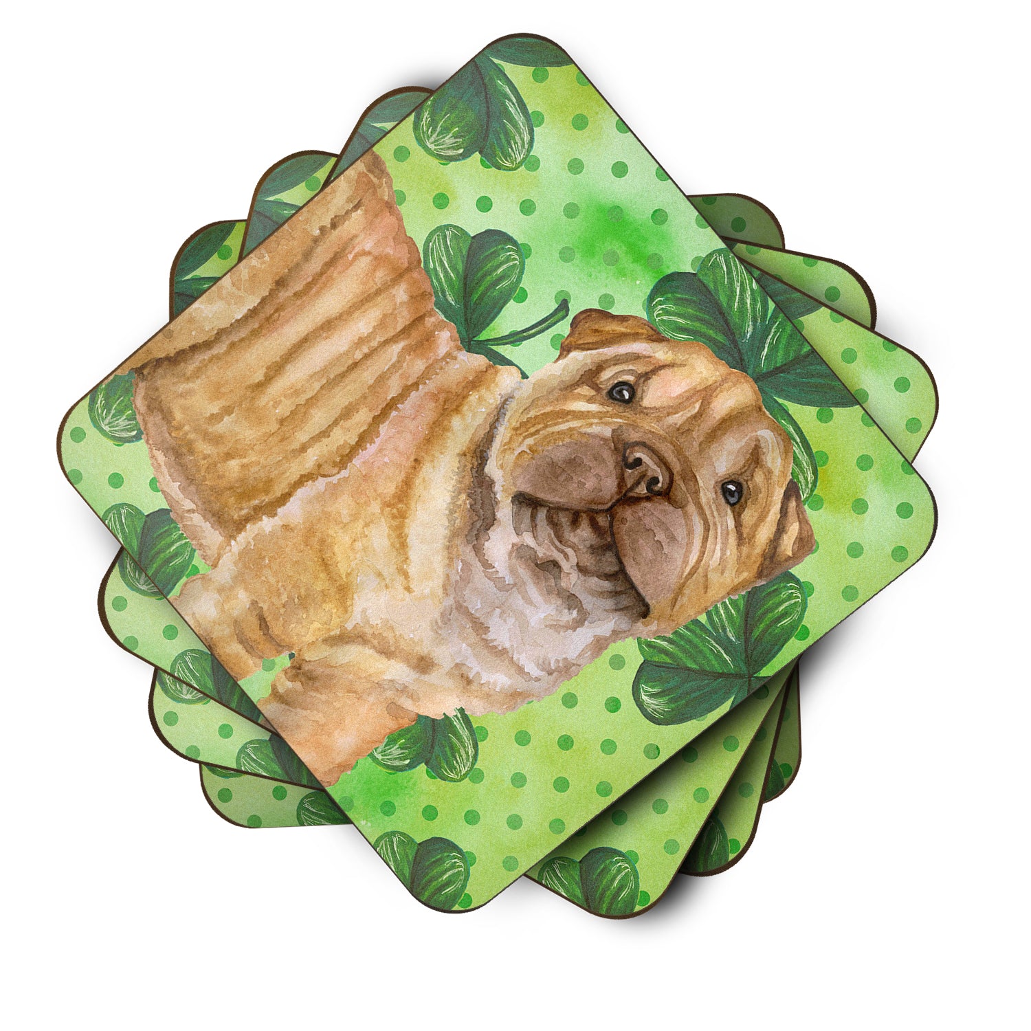 Shar Pei Puppy St Patrick's Foam Coaster Set of 4 BB9893FC - the-store.com