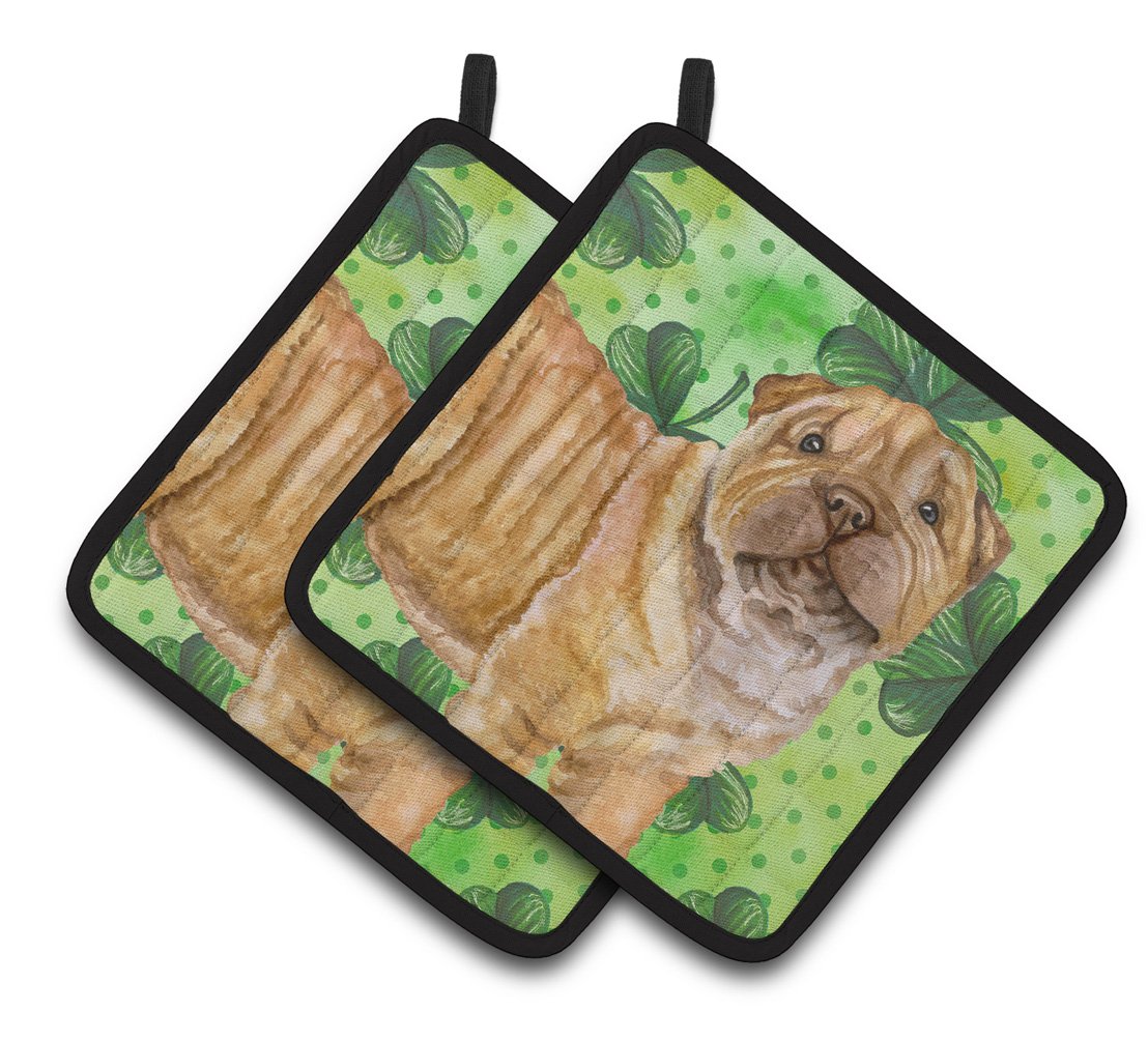 Shar Pei Puppy St Patrick&#39;s Pair of Pot Holders BB9893PTHD by Caroline&#39;s Treasures