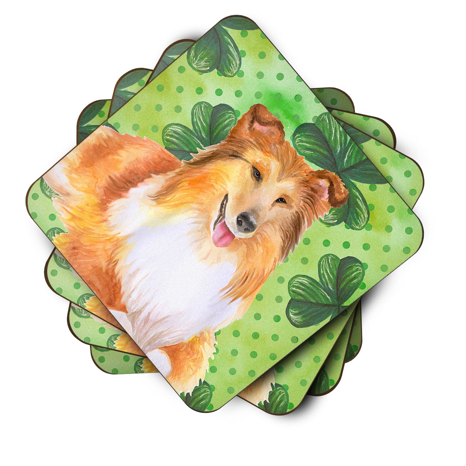 Sheltie St Patrick's Foam Coaster Set of 4 BB9894FC - the-store.com