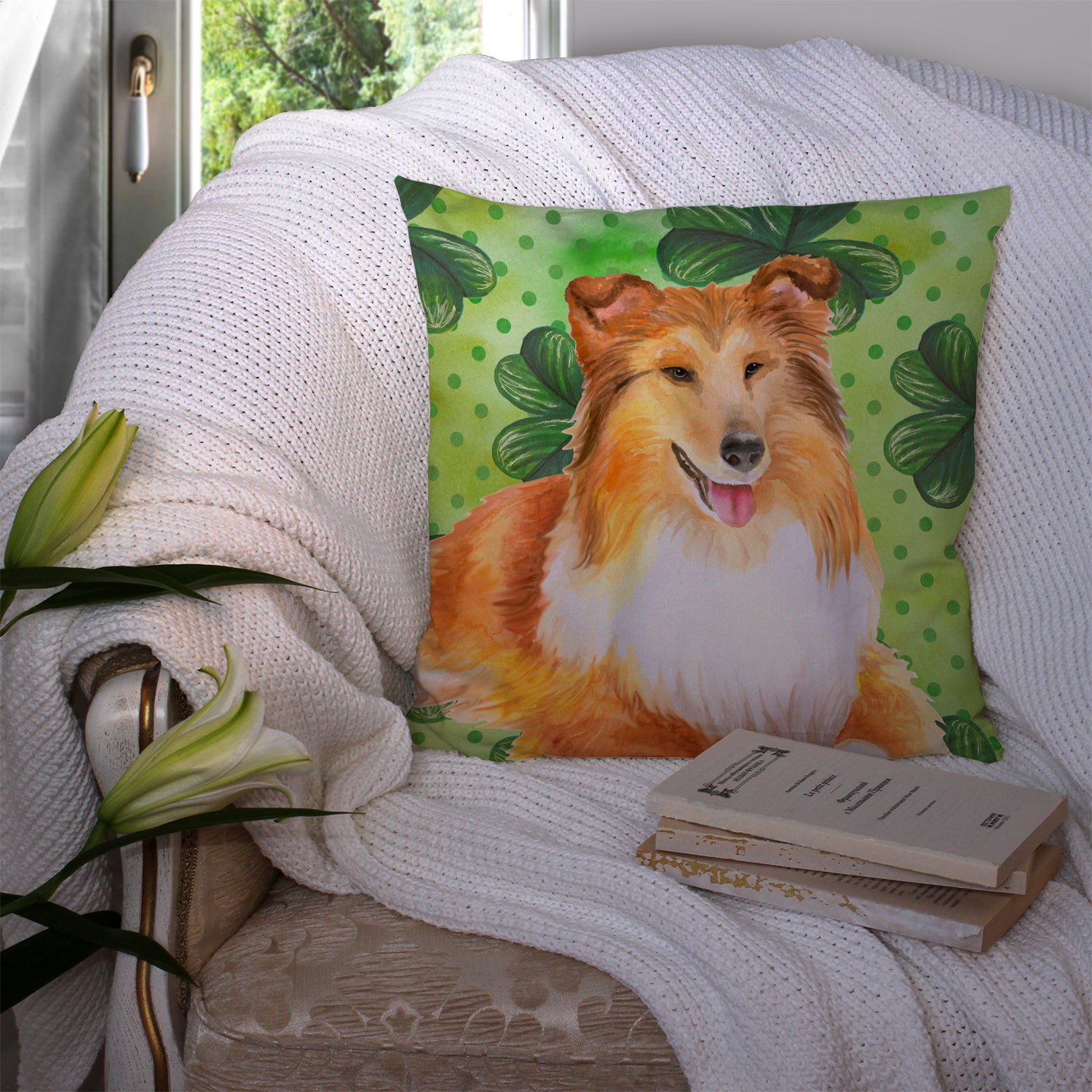 Sheltie St Patrick's Fabric Decorative Pillow BB9894PW1414 - the-store.com