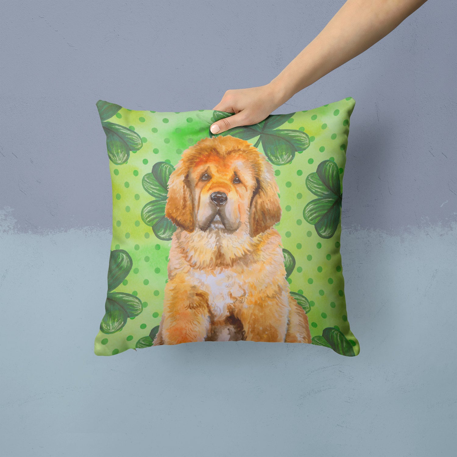 Tibetan Mastiff St Patrick's Fabric Decorative Pillow BB9895PW1414 - the-store.com